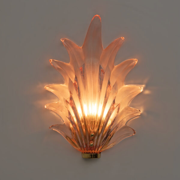Pair Barovier & Toso Style Italian Murano Glass Leaf Sconces - Image 3