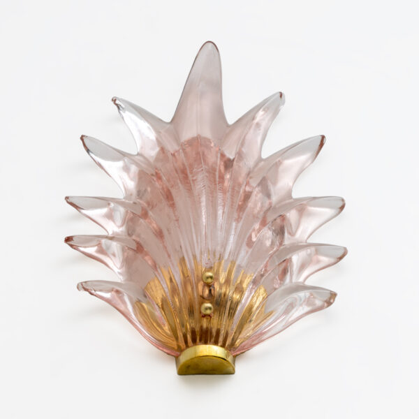 Pair Barovier & Toso Style Italian Murano Glass Leaf Sconces - Image 6