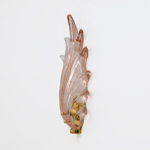 Pair Barovier & Toso Style Italian Murano Glass Leaf Sconces - Image 5