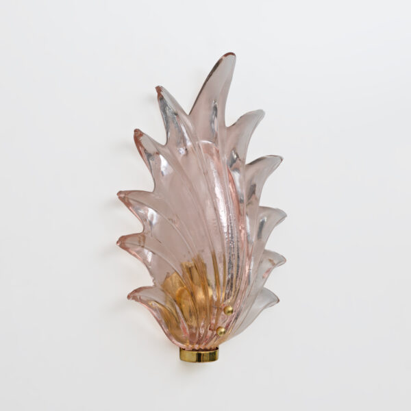Pair Barovier & Toso Style Italian Murano Glass Leaf Sconces - Image 4