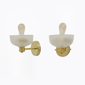 Barovier & Toso Brass and Pulegoso Murano Glass Sconces, Pair