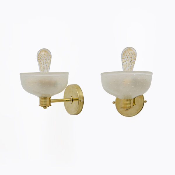 Barovier & Toso Brass and Pulegoso Murano Glass Sconces, Pair