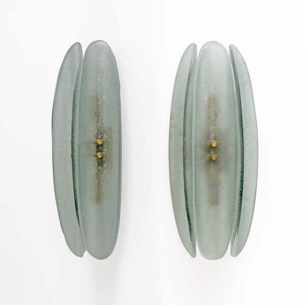 Pair of Fontana Arte Style Aqua Green Murano Glass Sconces