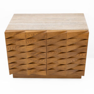 Sculpted Oak Italian Sideboard with Travertine Top