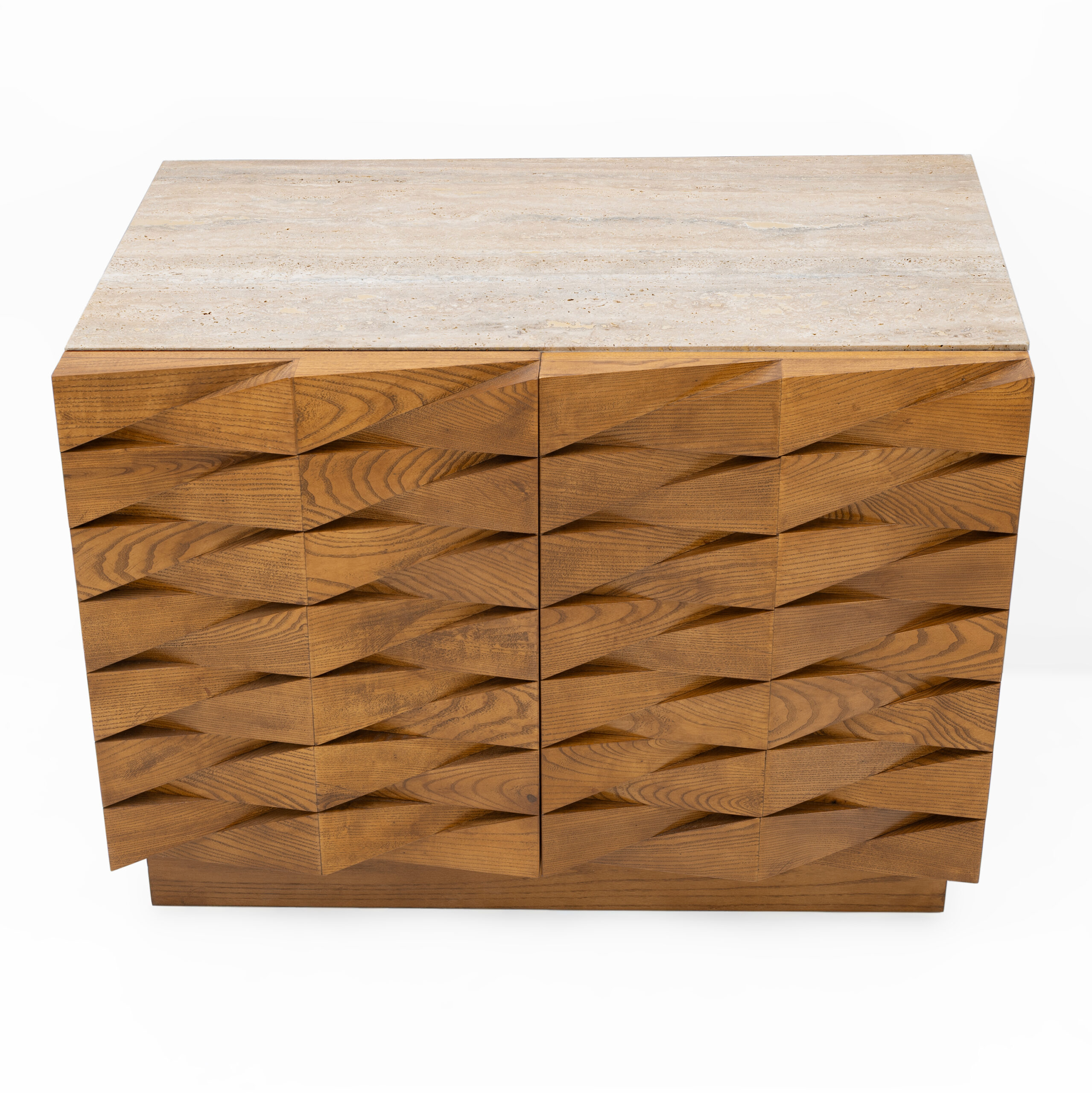 Sculpted Oak Italian Sideboard with Travertine Top