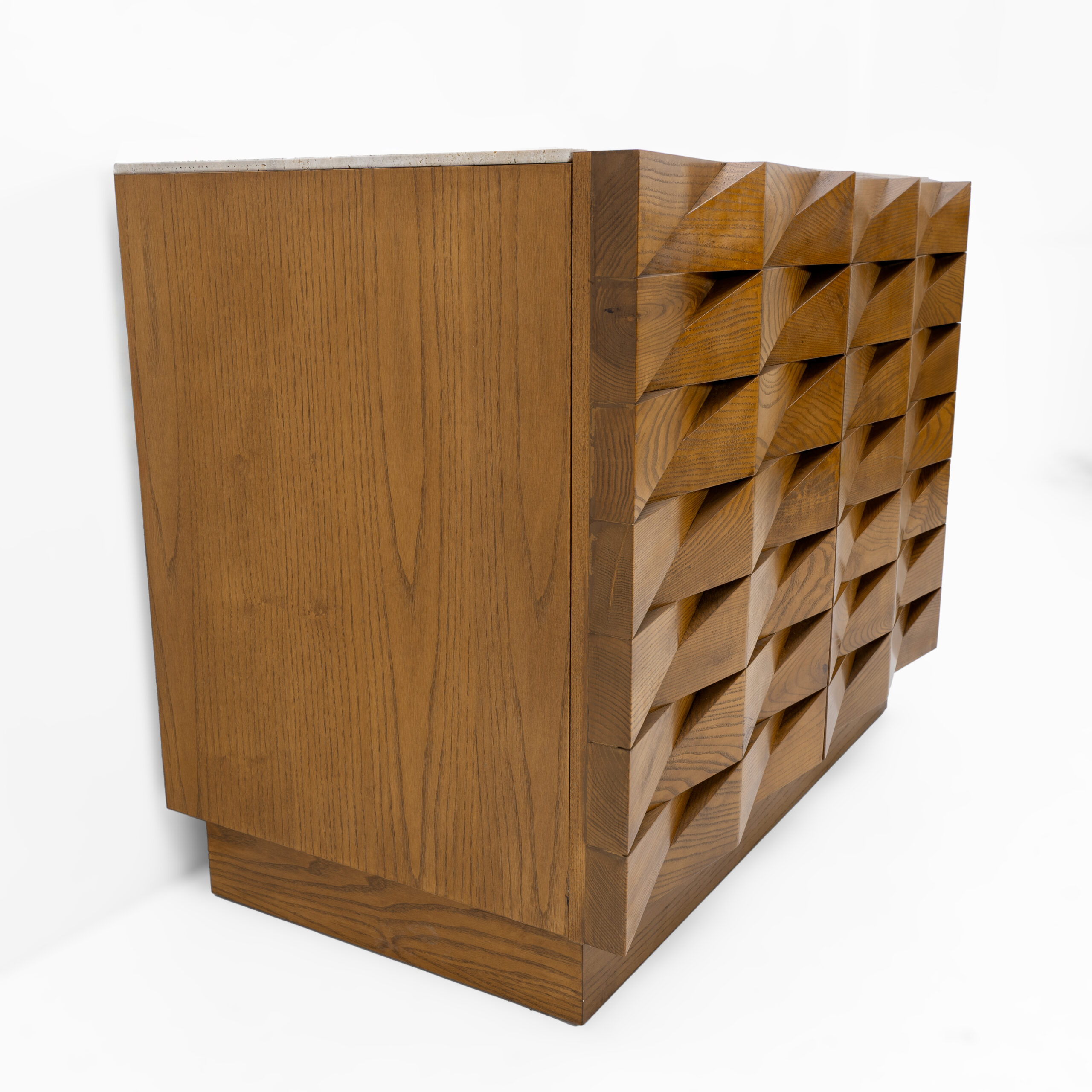 Sculpted Oak Italian Sideboard with Travertine Top - Image 5