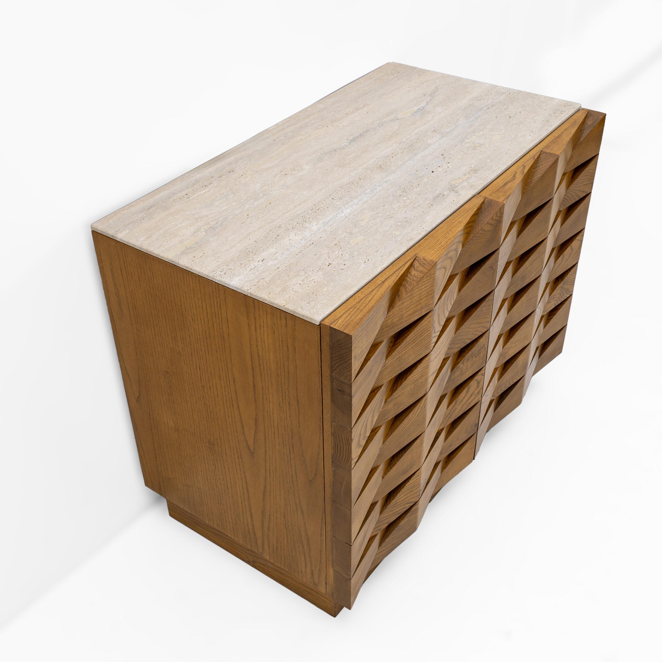 Sculpted Oak Italian Sideboard with Travertine Top - Image 6