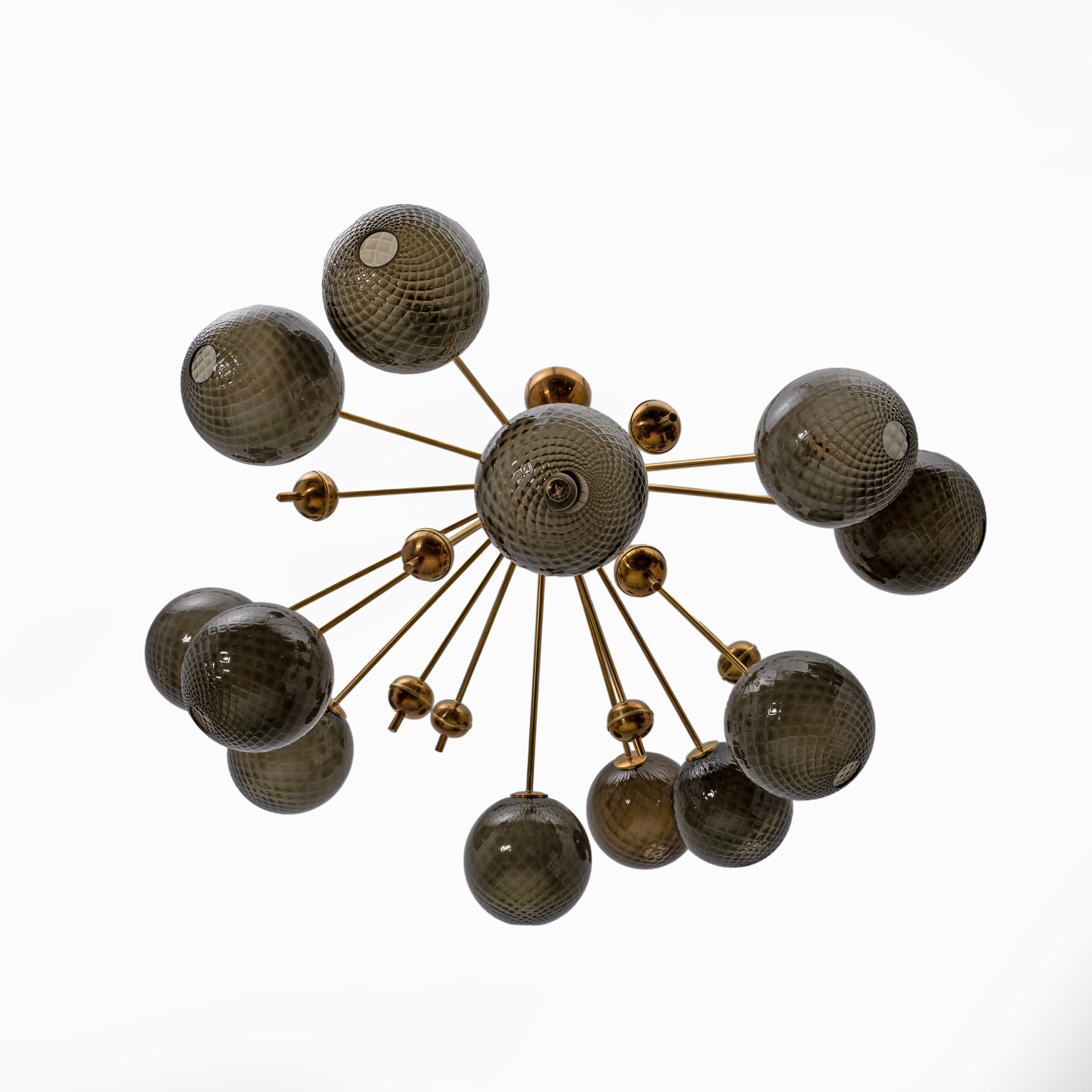 “Galaxy” Chandelier in Brass and Fumé Murano Glass - Image 4