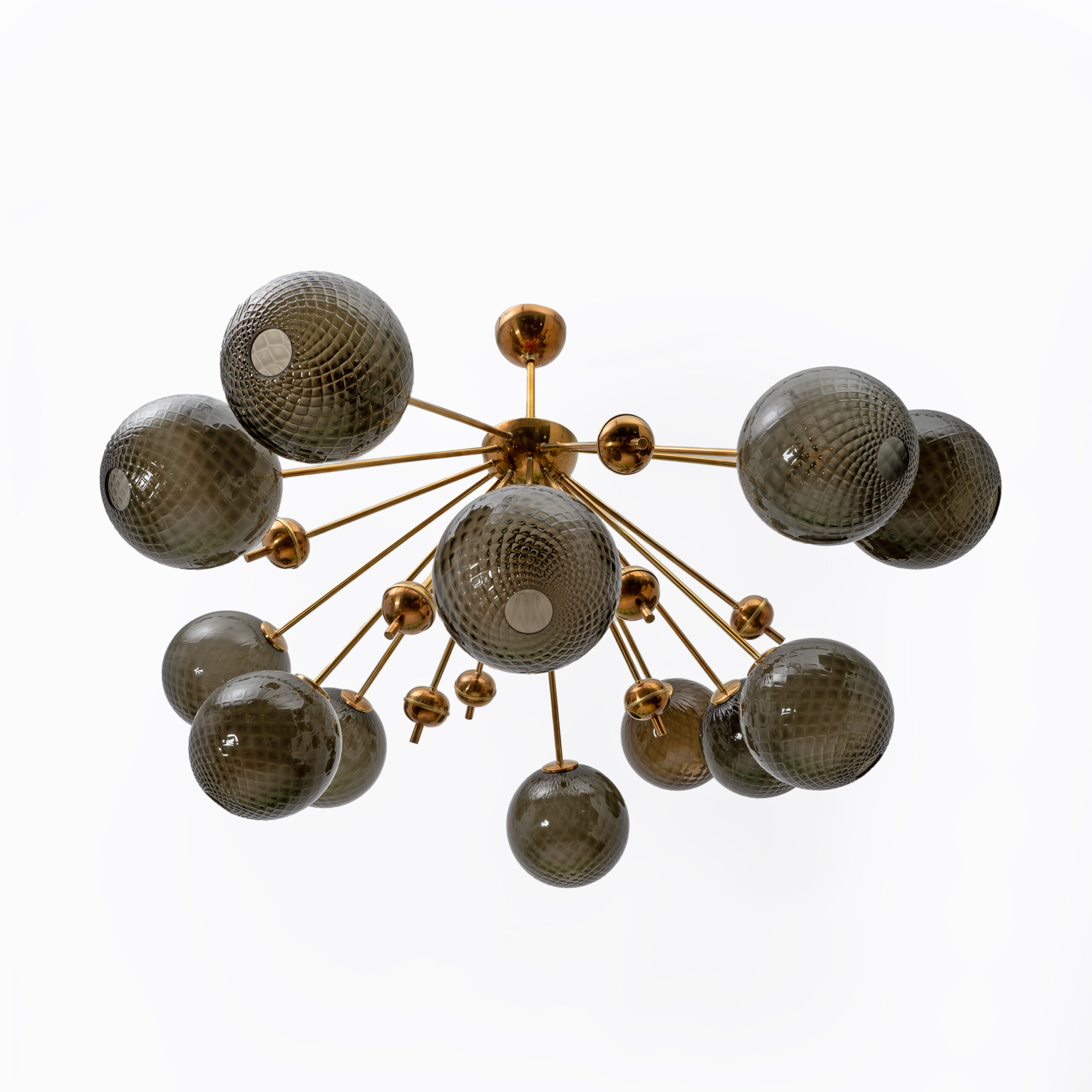 “Galaxy” Chandelier in Brass and Fumé Murano Glass - Image 5