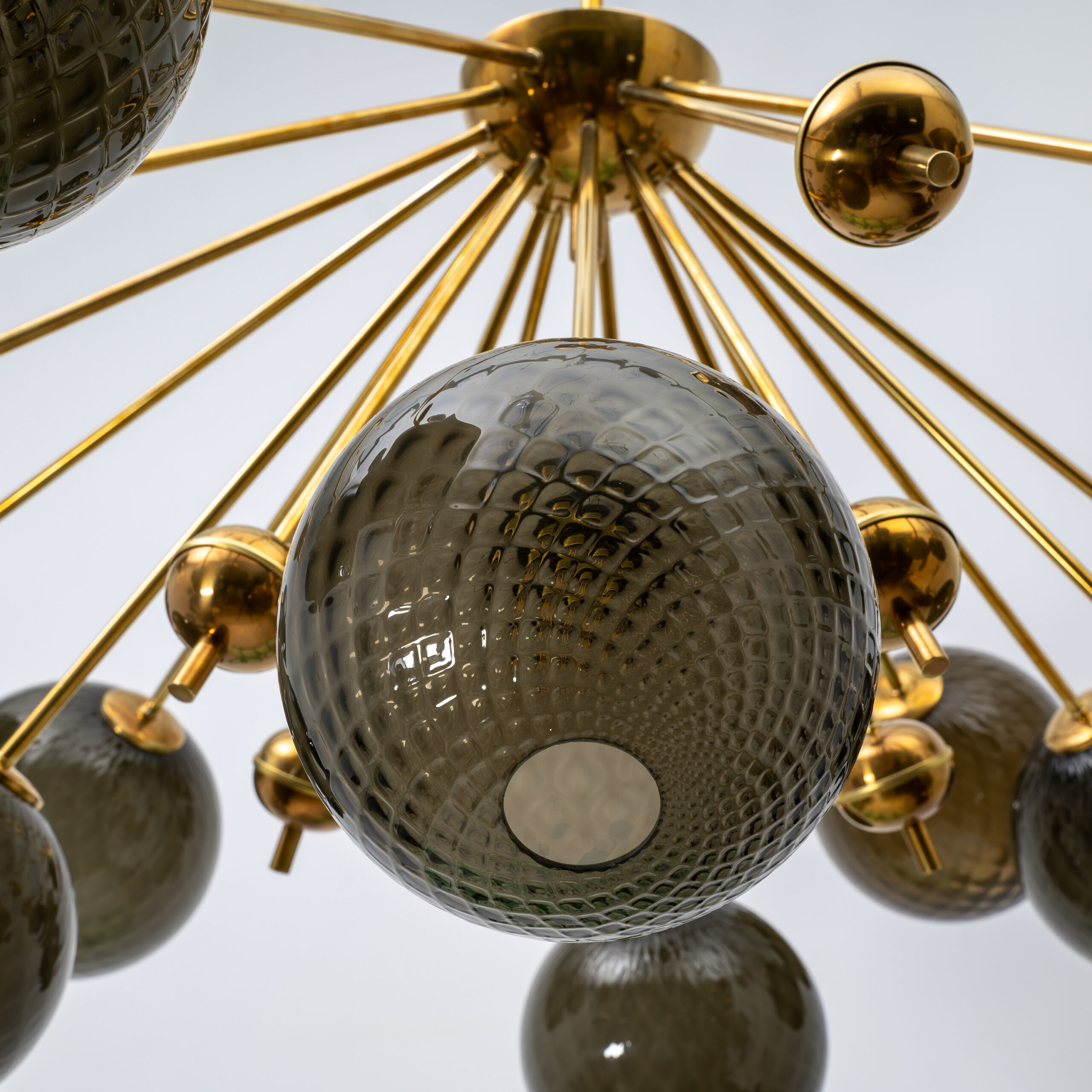 “Galaxy” Chandelier in Brass and Fumé Murano Glass - Image 8