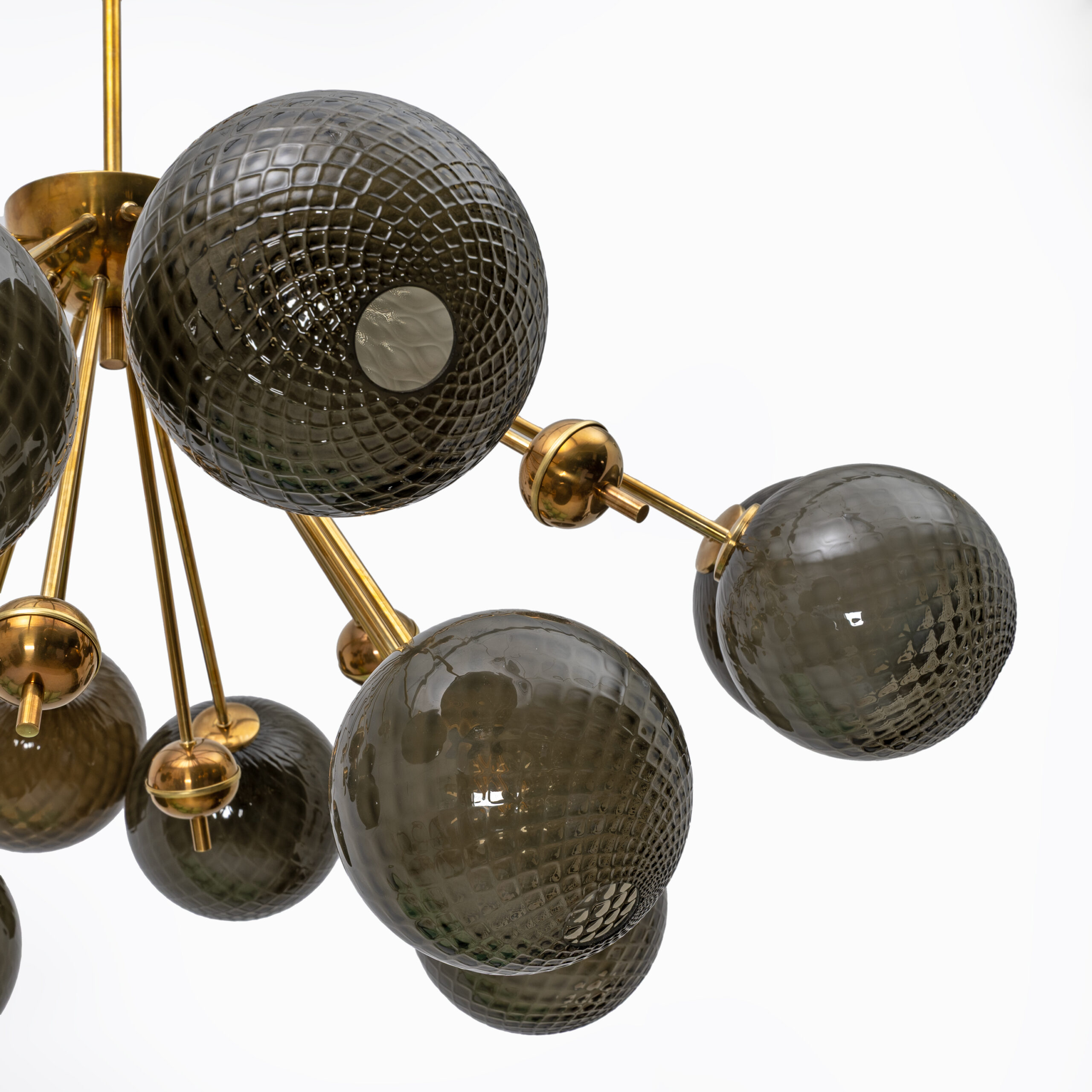 “Galaxy” Chandelier in Brass and Fumé Murano Glass - Image 9