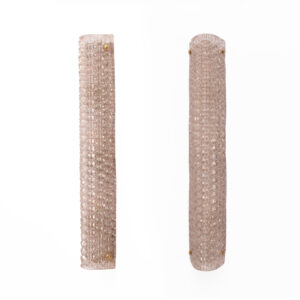 Pair of Brass and Murano Glass Textured Light Pink Wall Sconces