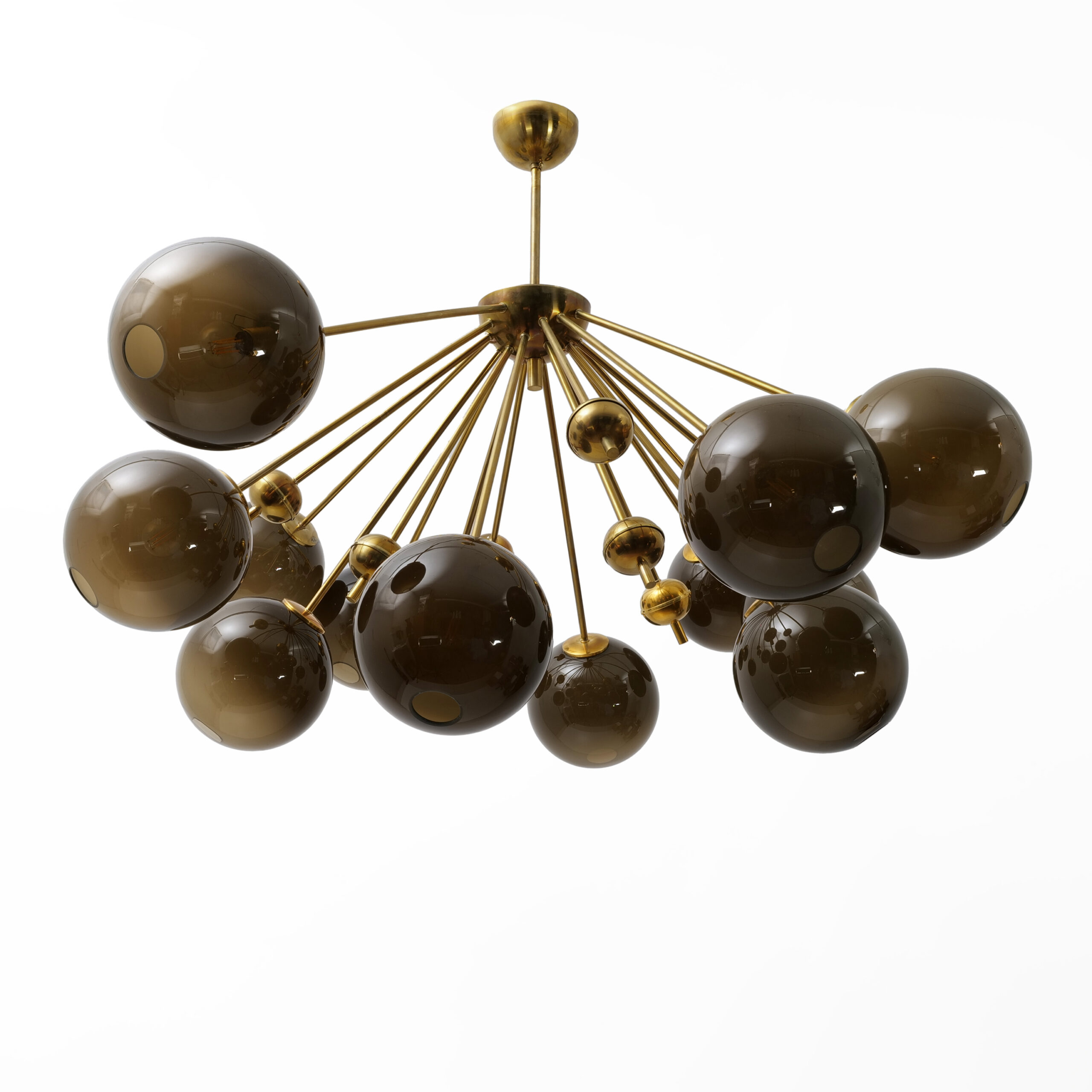 “Galaxy” Chandelier in Brass and Fumé Murano Glass - Image 5