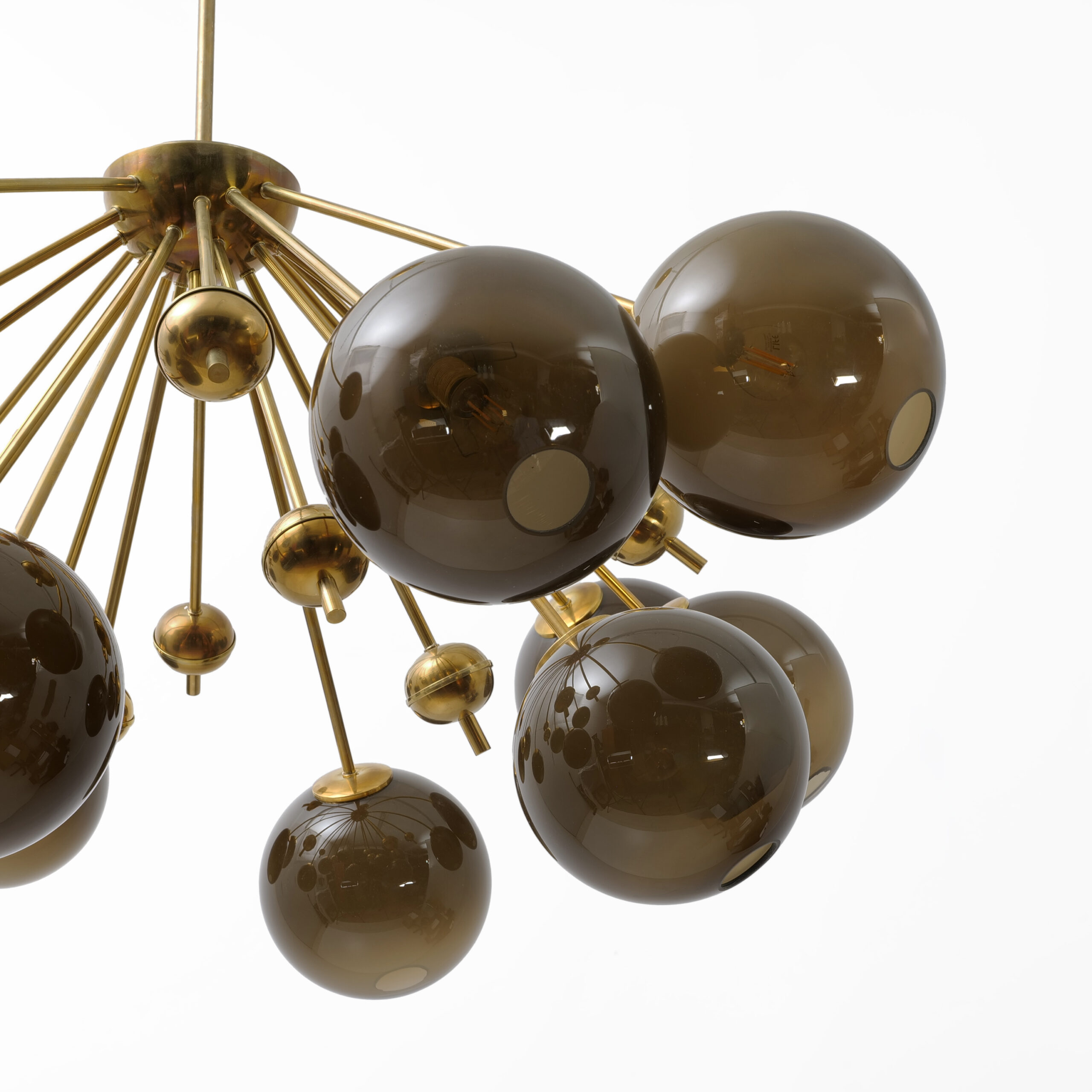 “Galaxy” Chandelier in Brass and Fumé Murano Glass - Image 7