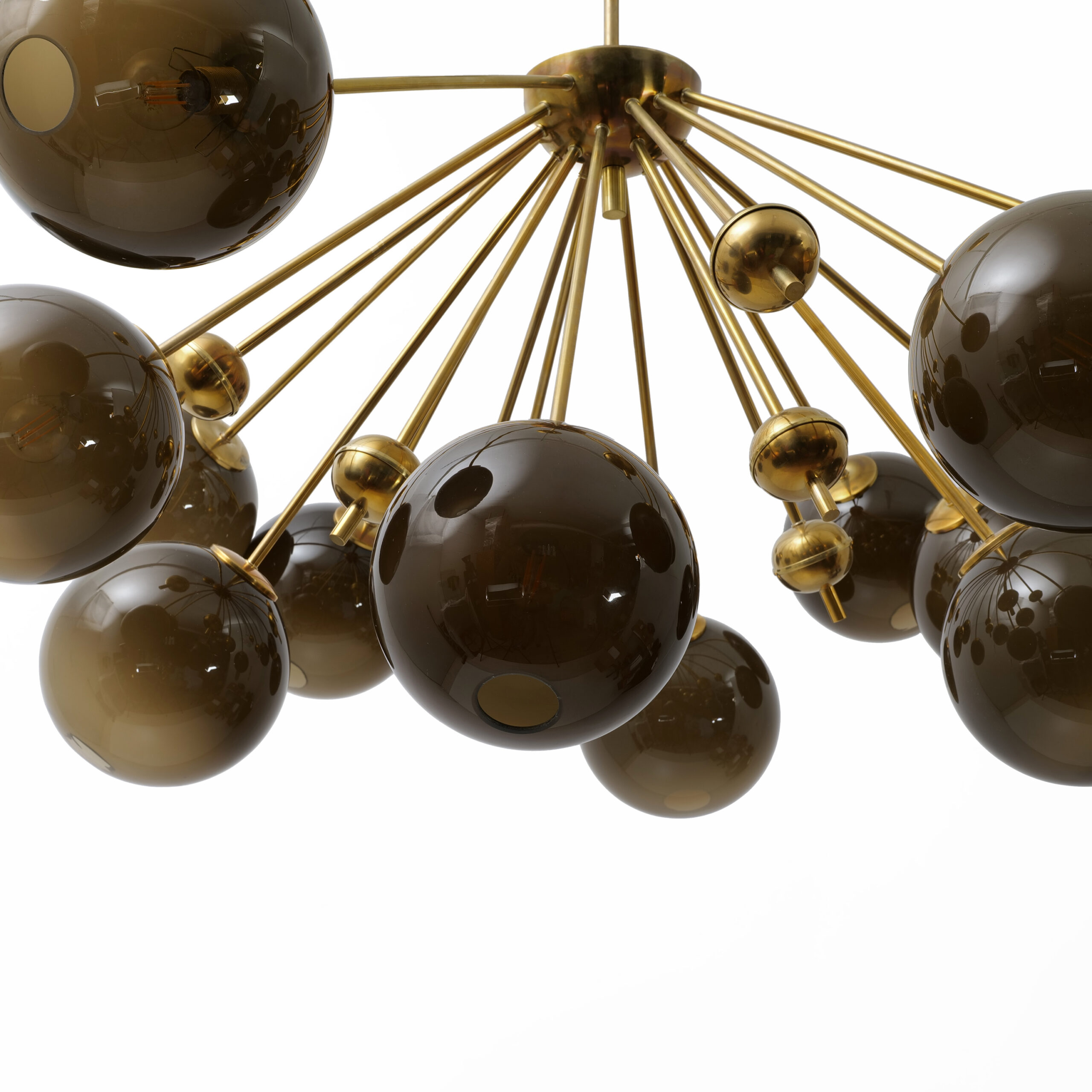 “Galaxy” Chandelier in Brass and Fumé Murano Glass - Image 3