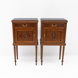 Pair of Bedside Tables with Inlays and Marble Top, Italy, 1920s