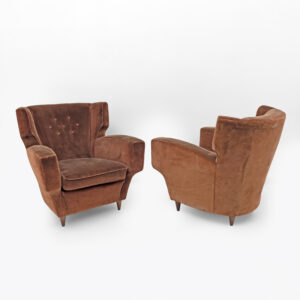 Melchiorre Bega Italian Mid-Century Velvet Armchairs, 1950s, Pair