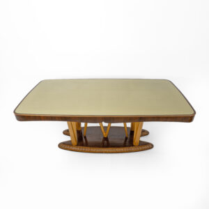 Italian Mid-Century Dining Table Glass Top and Maple Base, 1950s