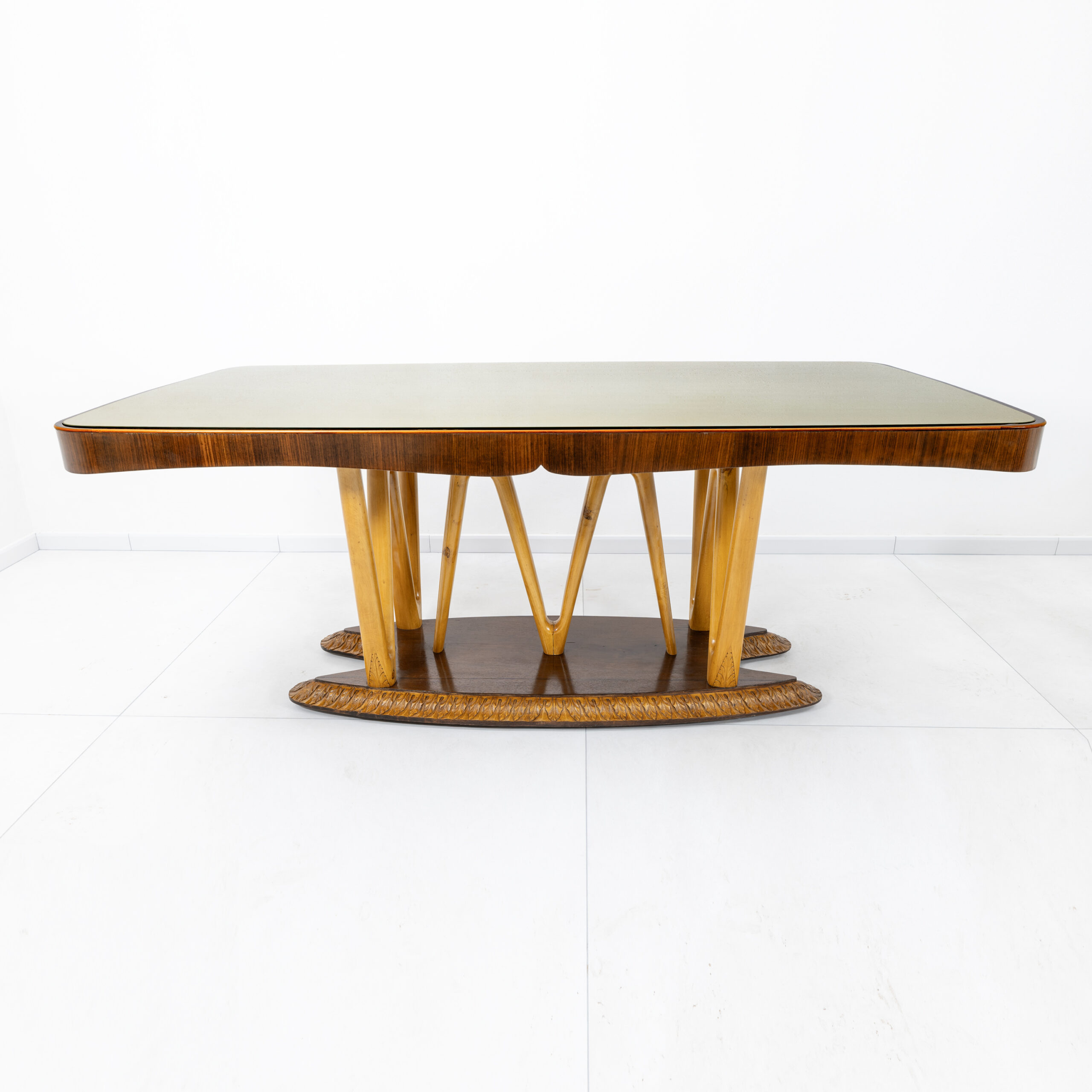 Italian Mid-Century Dining Table Glass Top and Maple Base, 1950s - Image 3