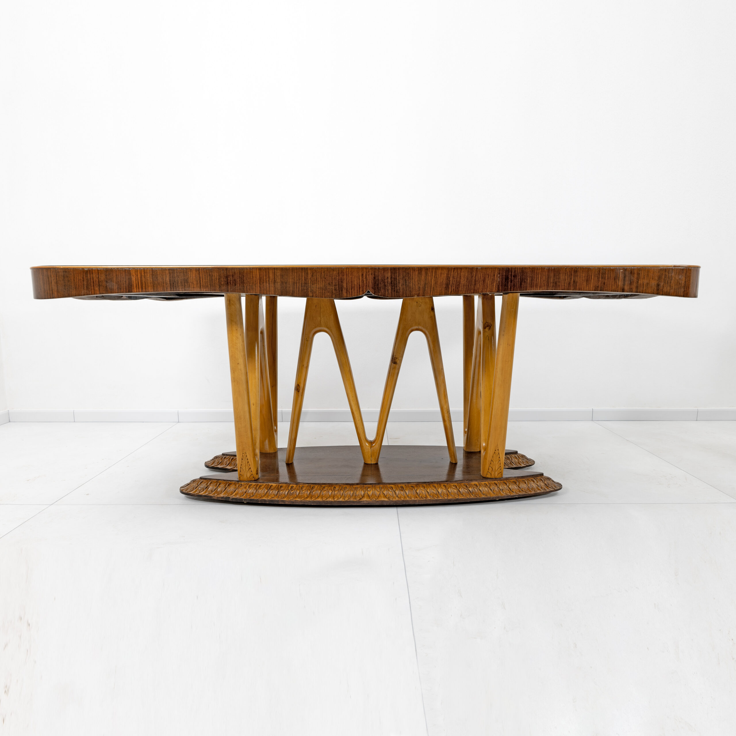 Italian Mid-Century Dining Table Glass Top and Maple Base, 1950s - Image 4