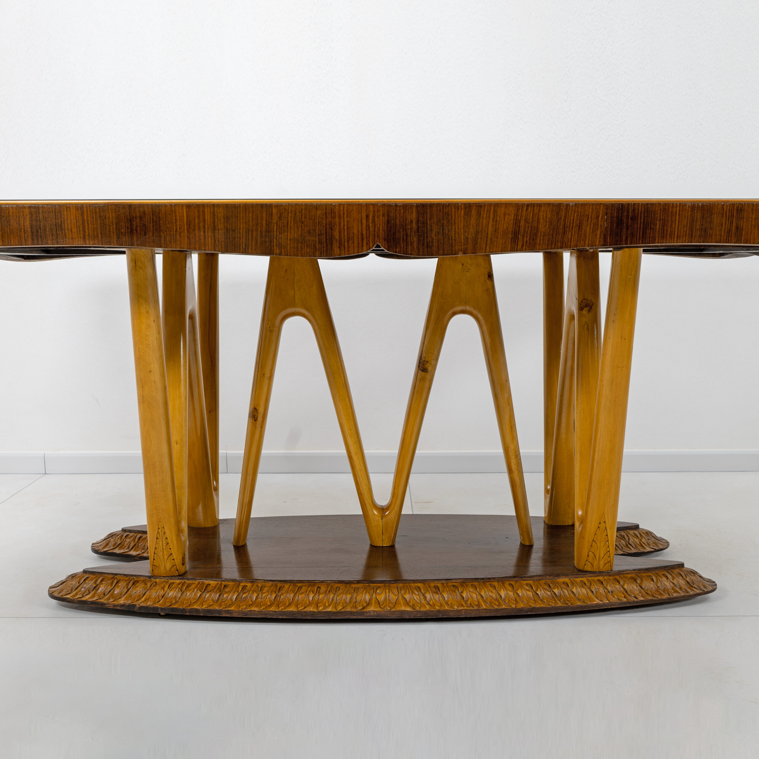 Italian Mid-Century Dining Table Glass Top and Maple Base, 1950s - Image 5