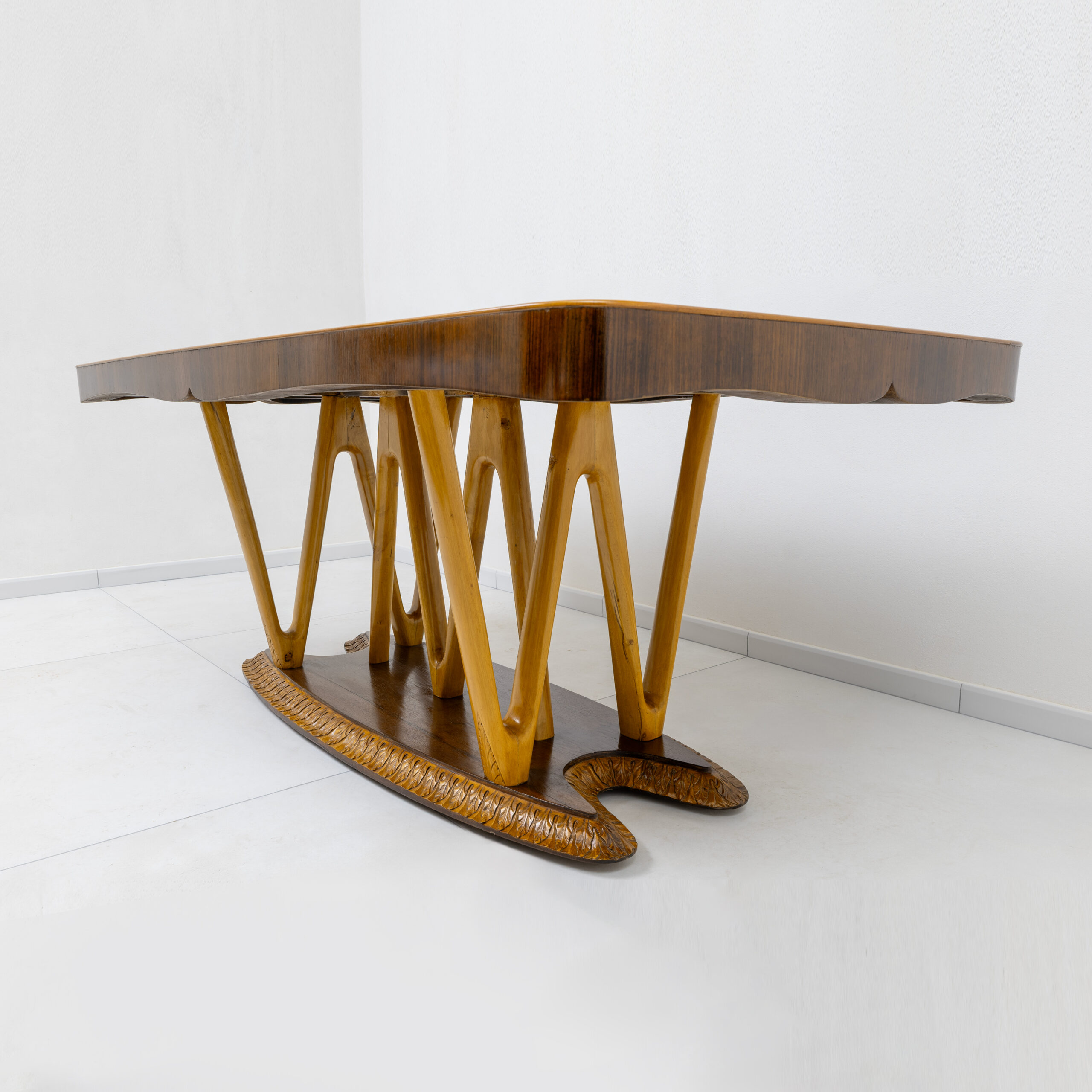 Italian Mid-Century Dining Table Glass Top and Maple Base, 1950s - Image 6