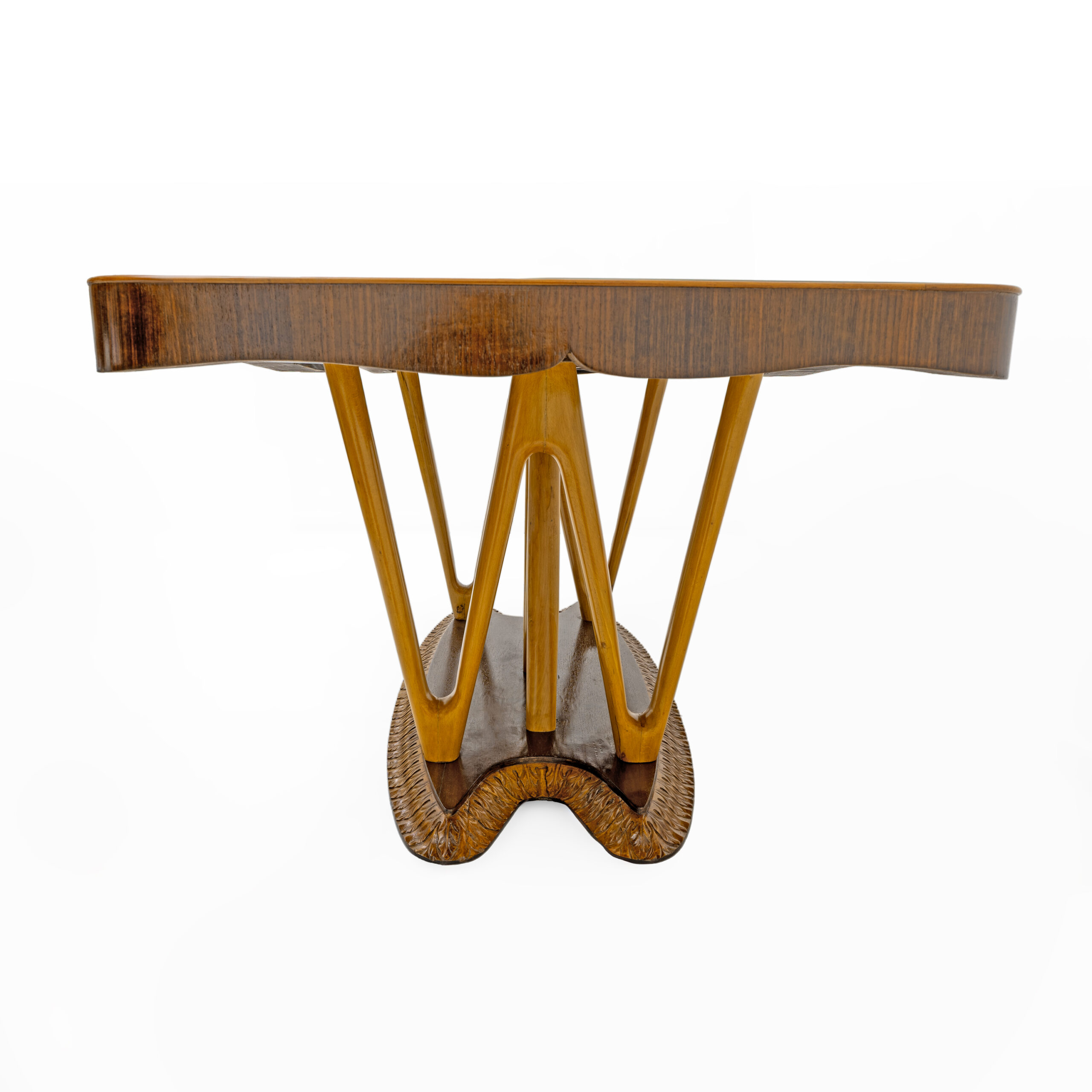 Italian Mid-Century Dining Table Glass Top and Maple Base, 1950s - Image 7