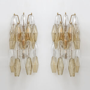 Pair of Murano Glass Poliedri Sconces in Amber and Clear