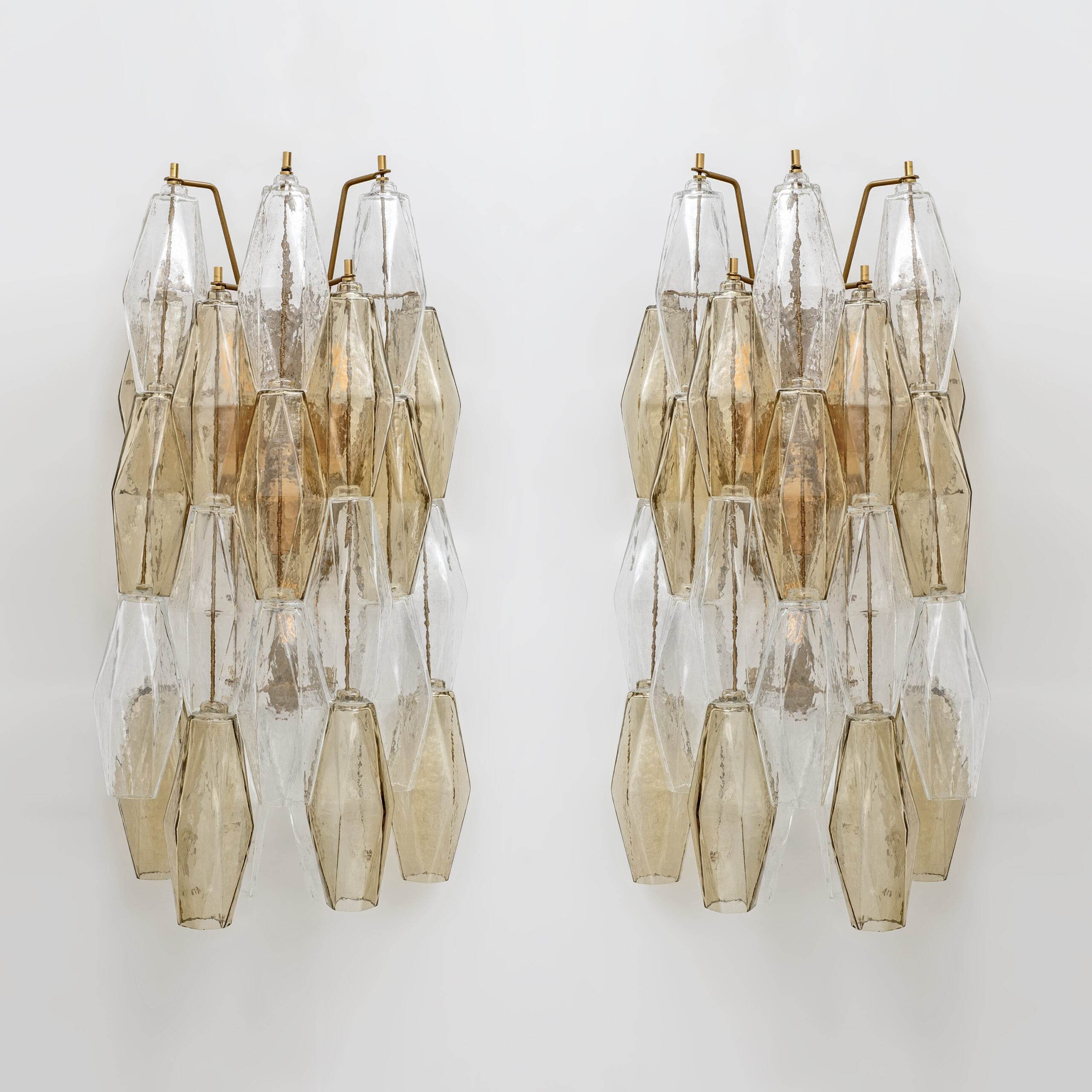 Pair of Murano Glass Poliedri Sconces in Amber and Clear