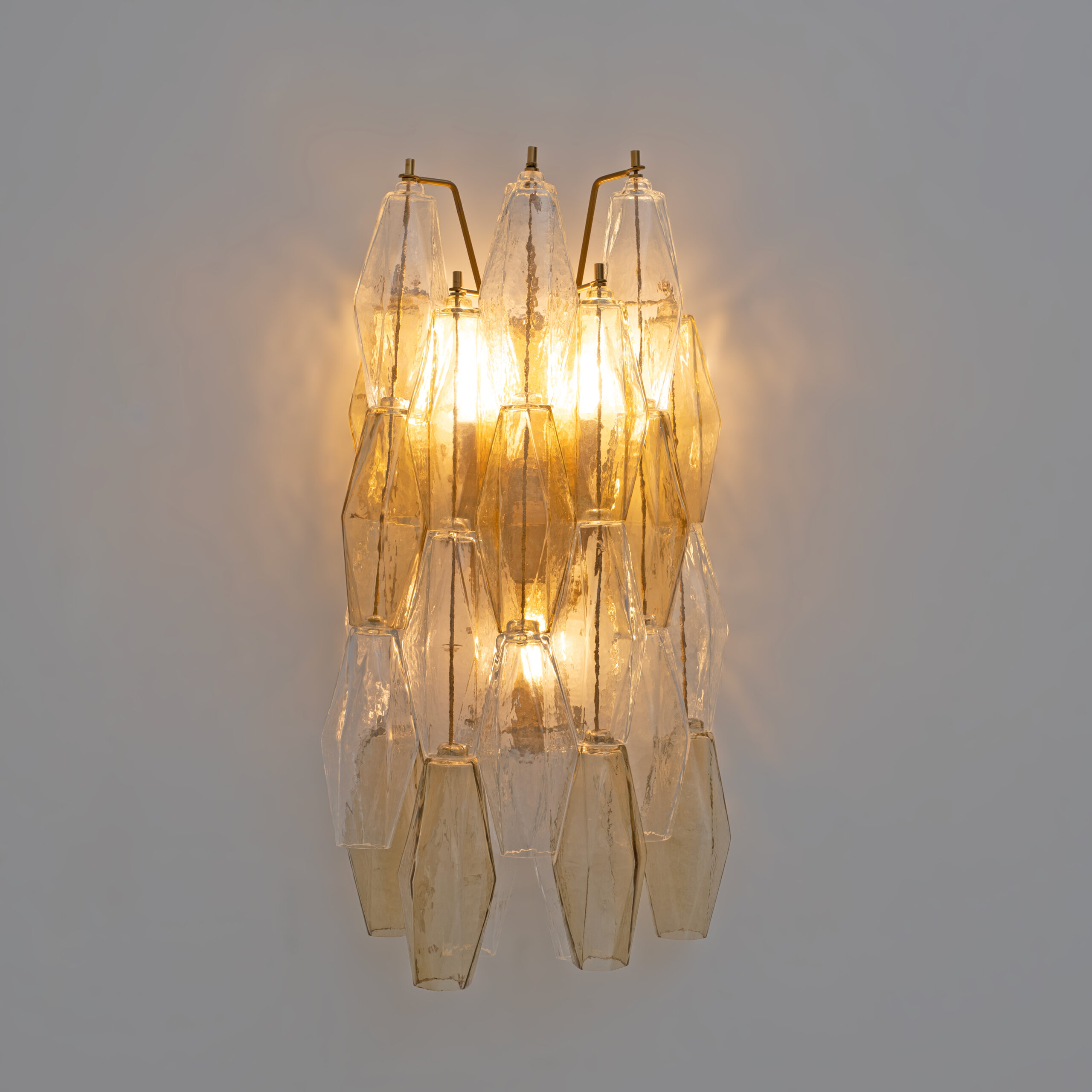 Pair of Murano Glass Poliedri Sconces in Amber and Clear - Image 4