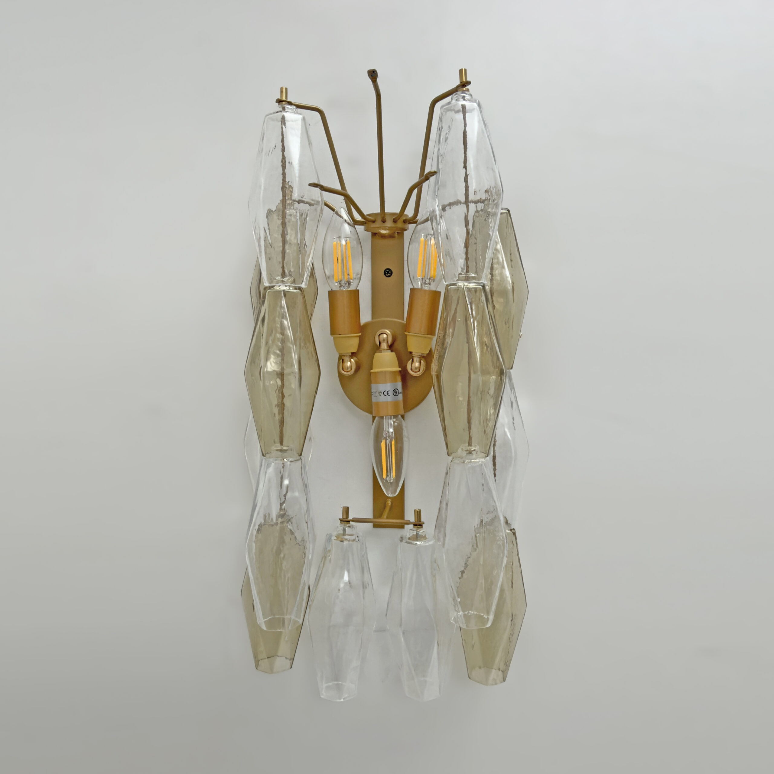 Pair of Murano Glass Poliedri Sconces in Amber and Clear - Image 8