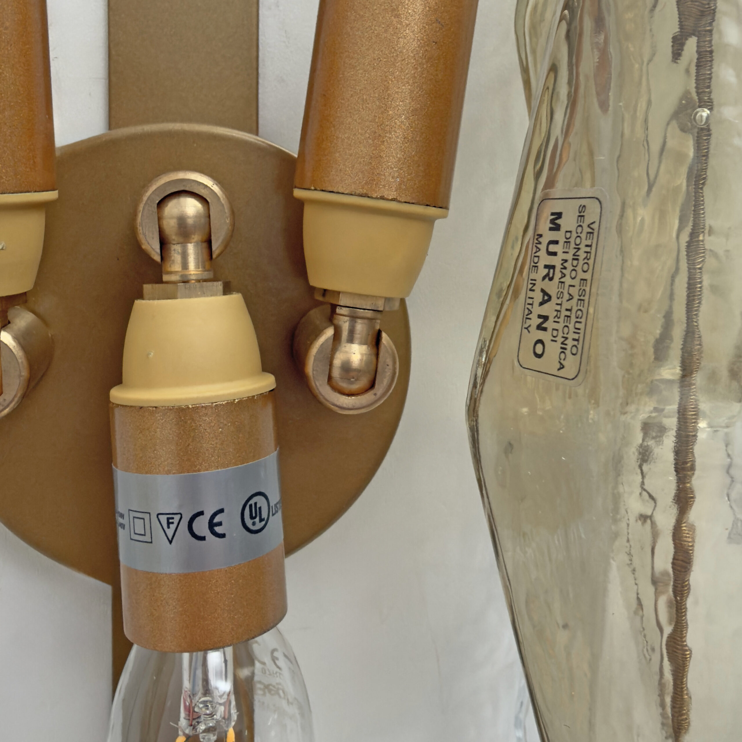 Pair of Murano Glass Poliedri Sconces in Amber and Clear - Image 9