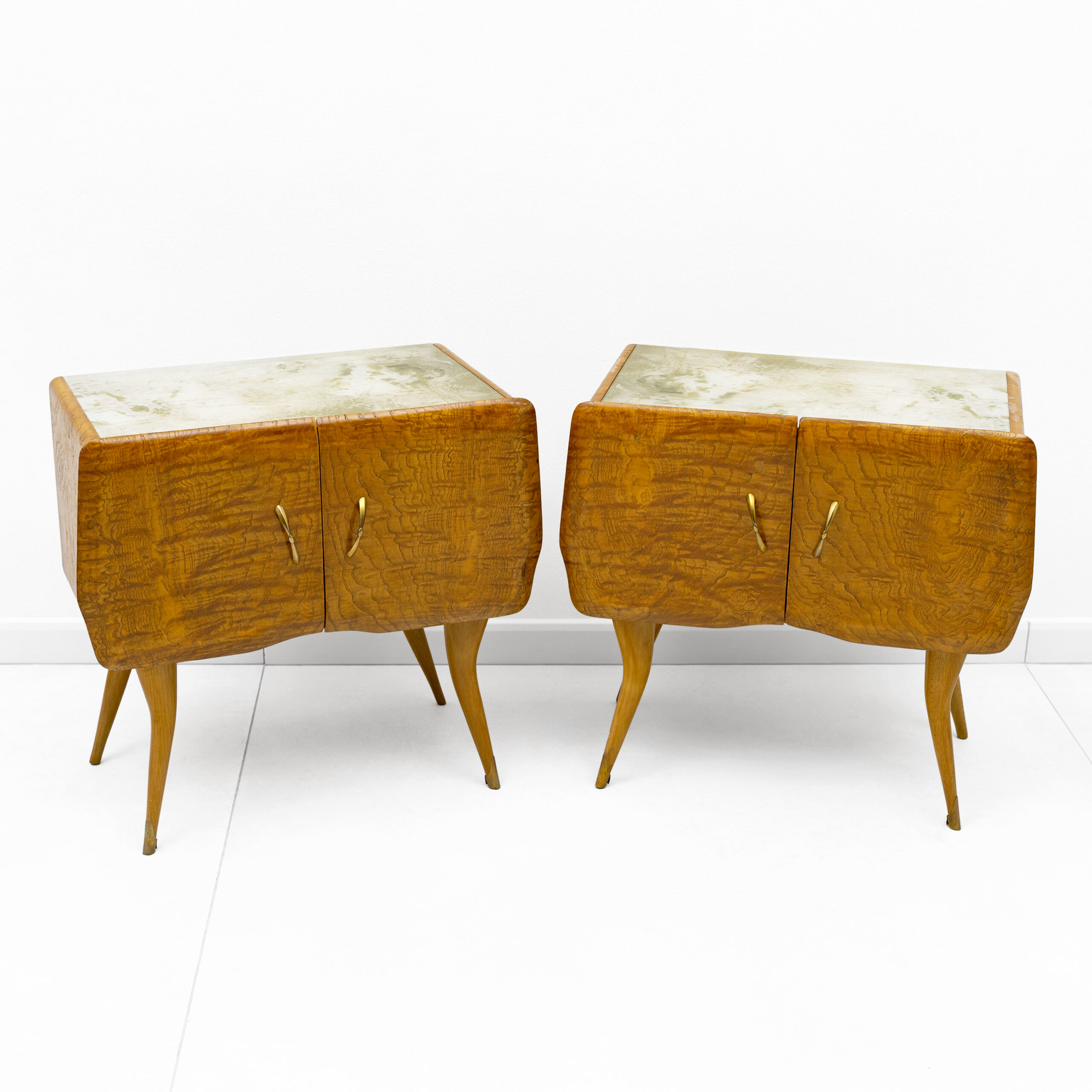 Pair of Beech and Chestnut Burl Bedside Tables, 1950s
