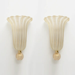 Pair of Murano Glass Wall Sconces with Gold Dust Inclusions