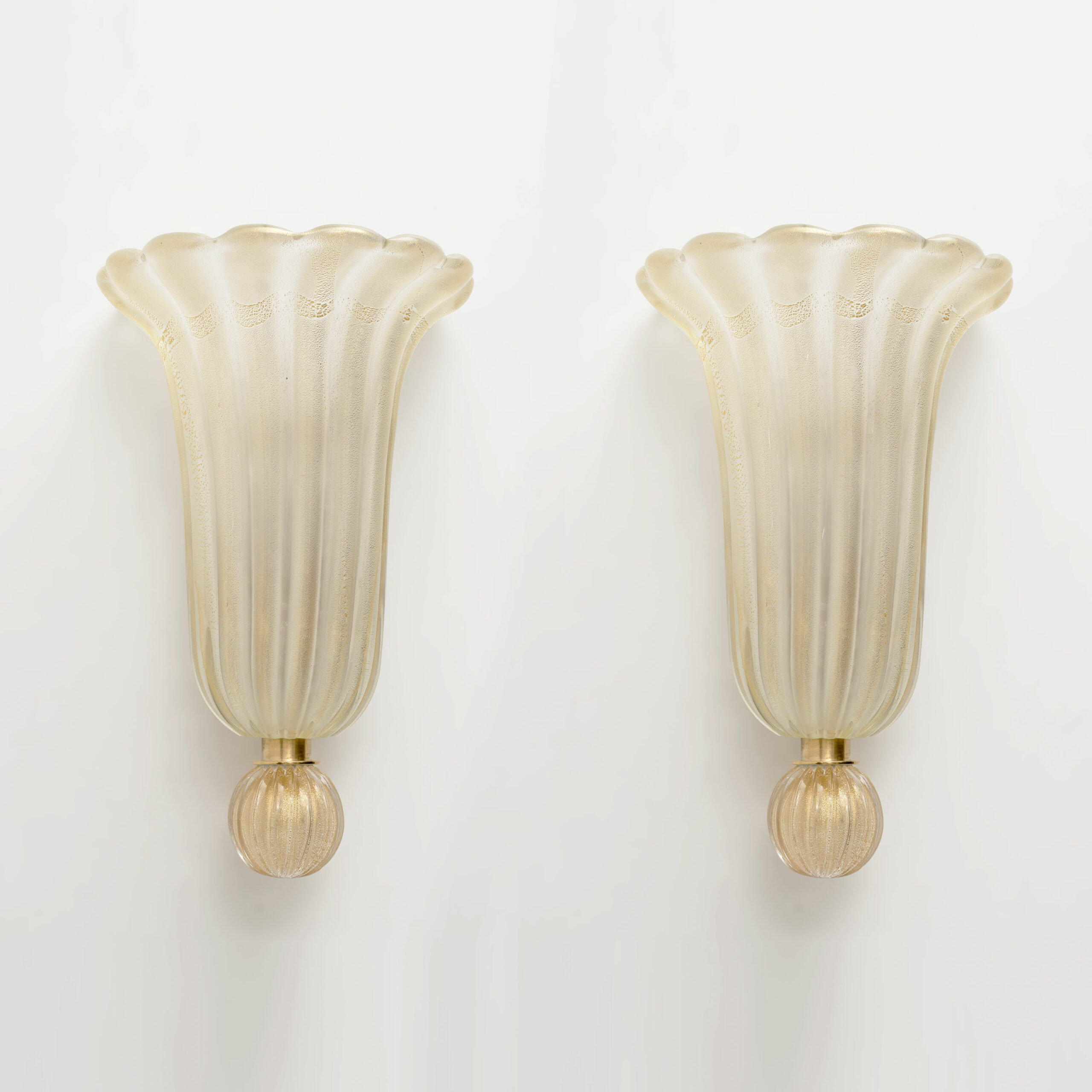 Pair of Murano Glass Wall Sconces with Gold Dust Inclusions