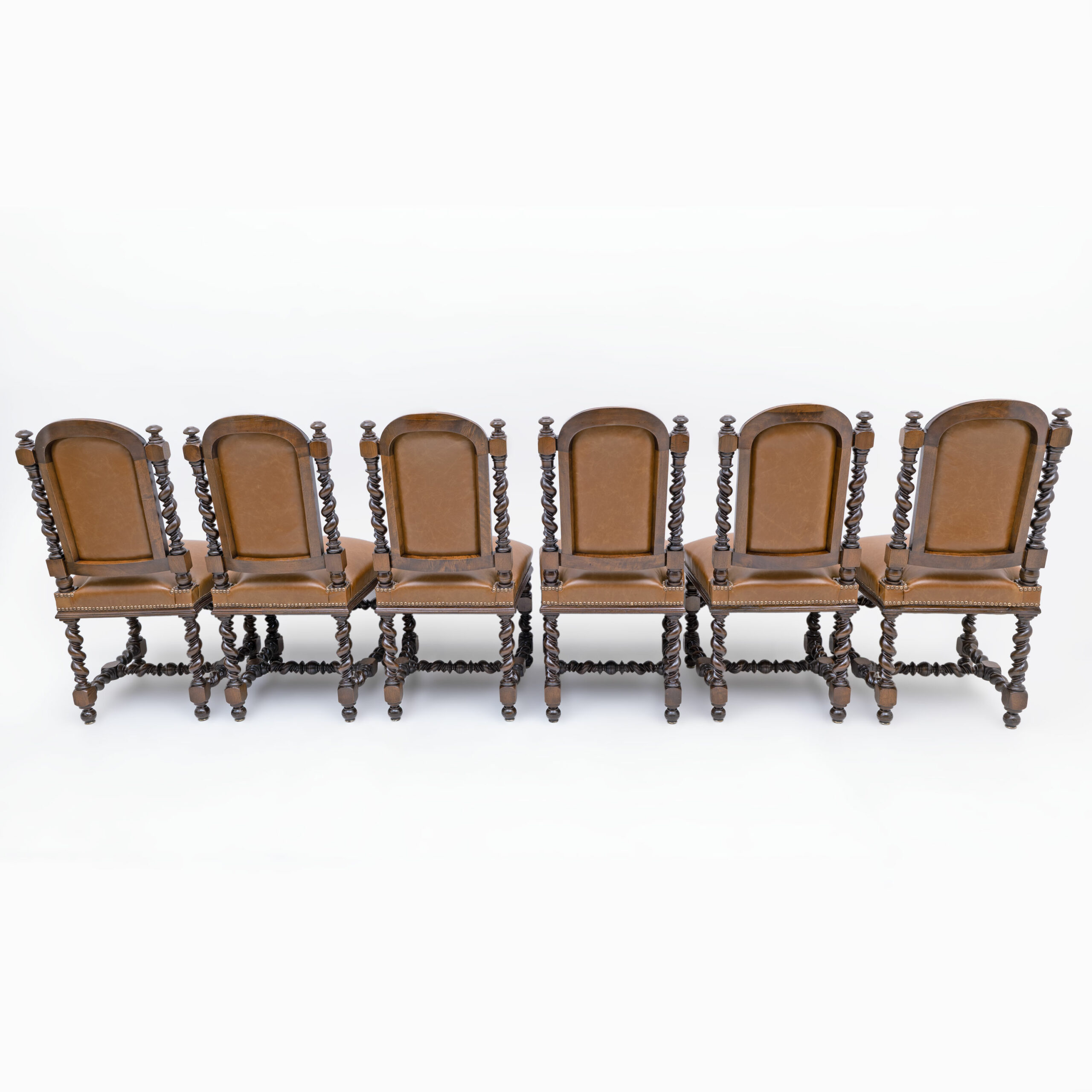 Six of Neo-Renaissance Walnut Dining Chairs in Genuine Leather. - Image 14