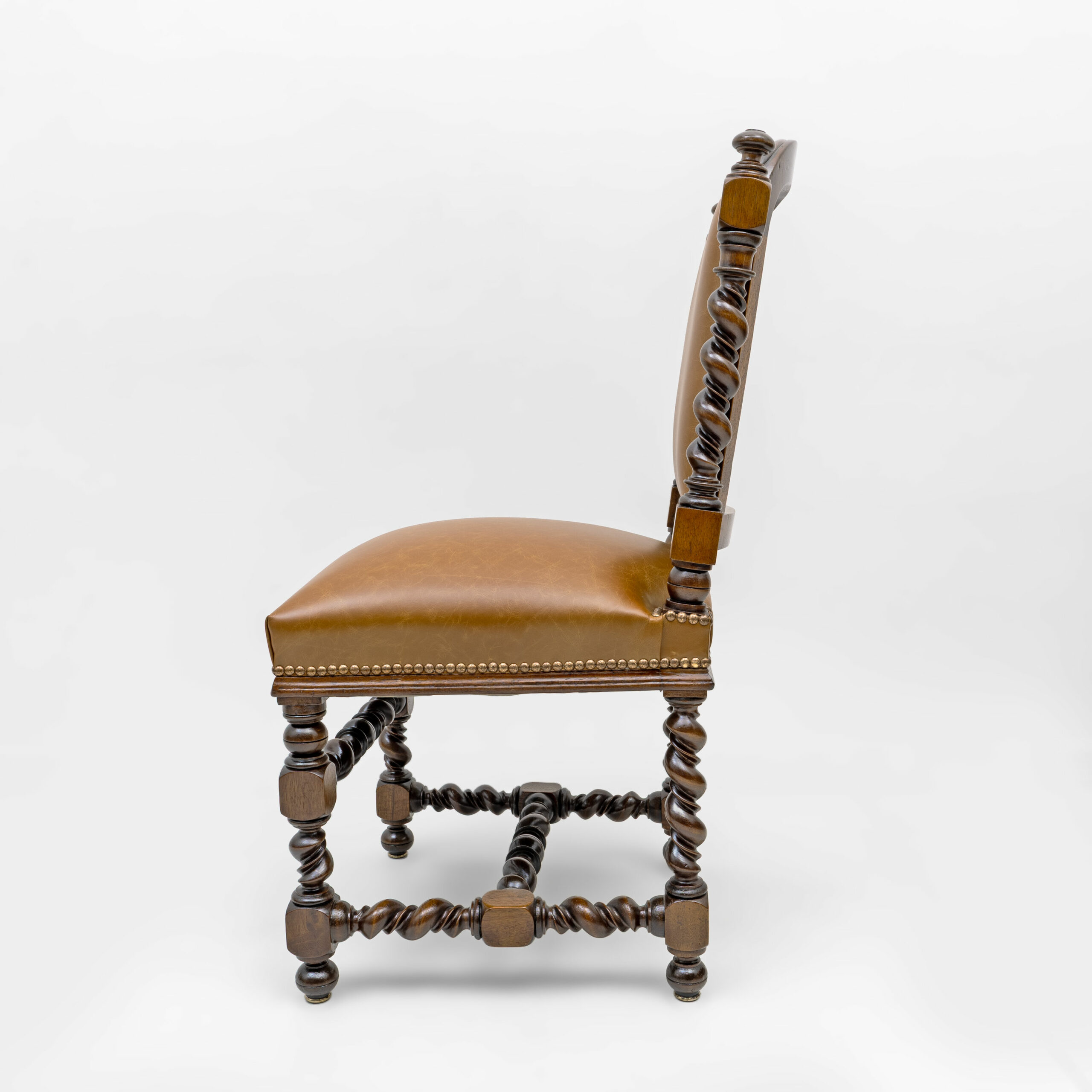 Six of Neo-Renaissance Walnut Dining Chairs in Genuine Leather. - Image 12