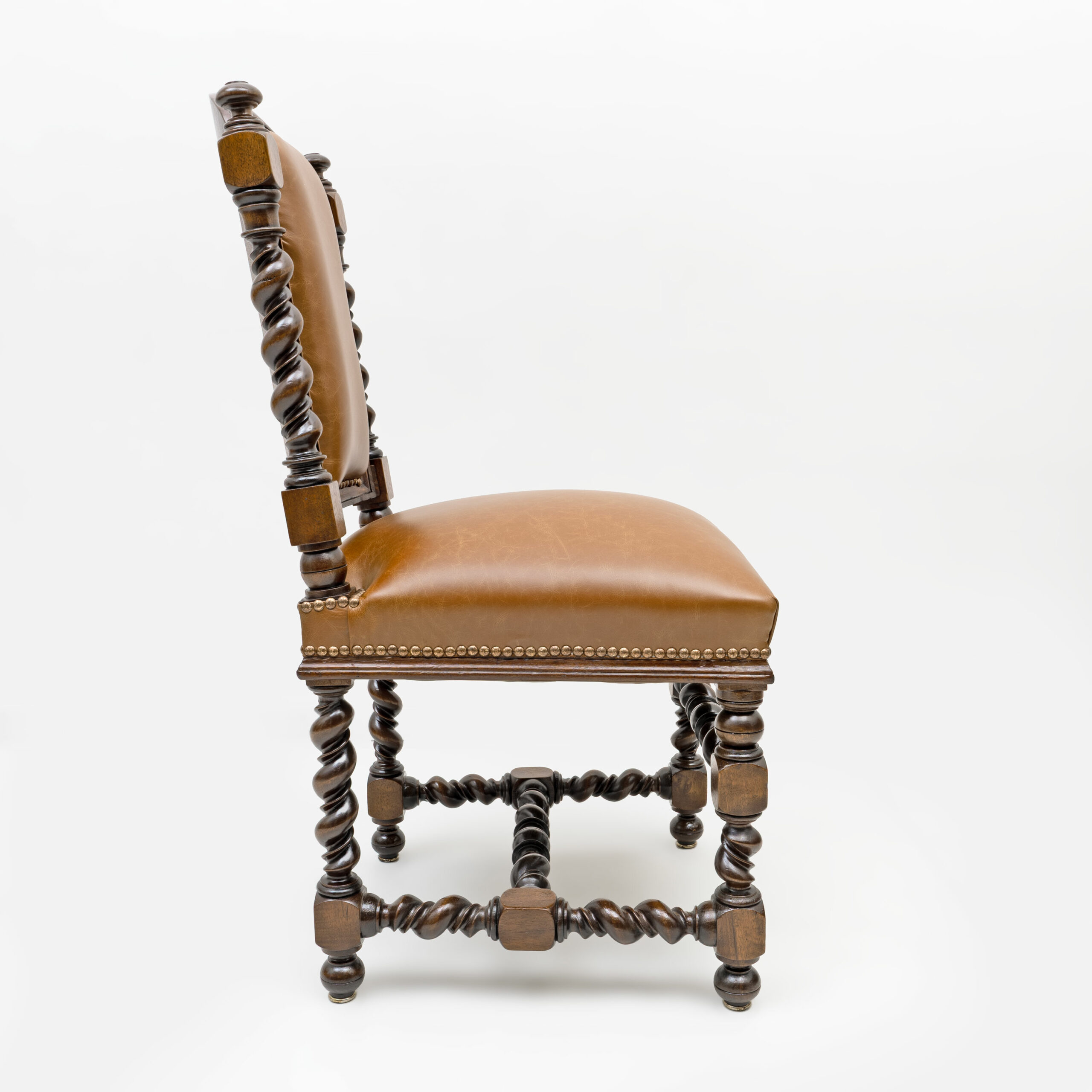 Six of Neo-Renaissance Walnut Dining Chairs in Genuine Leather. - Image 10