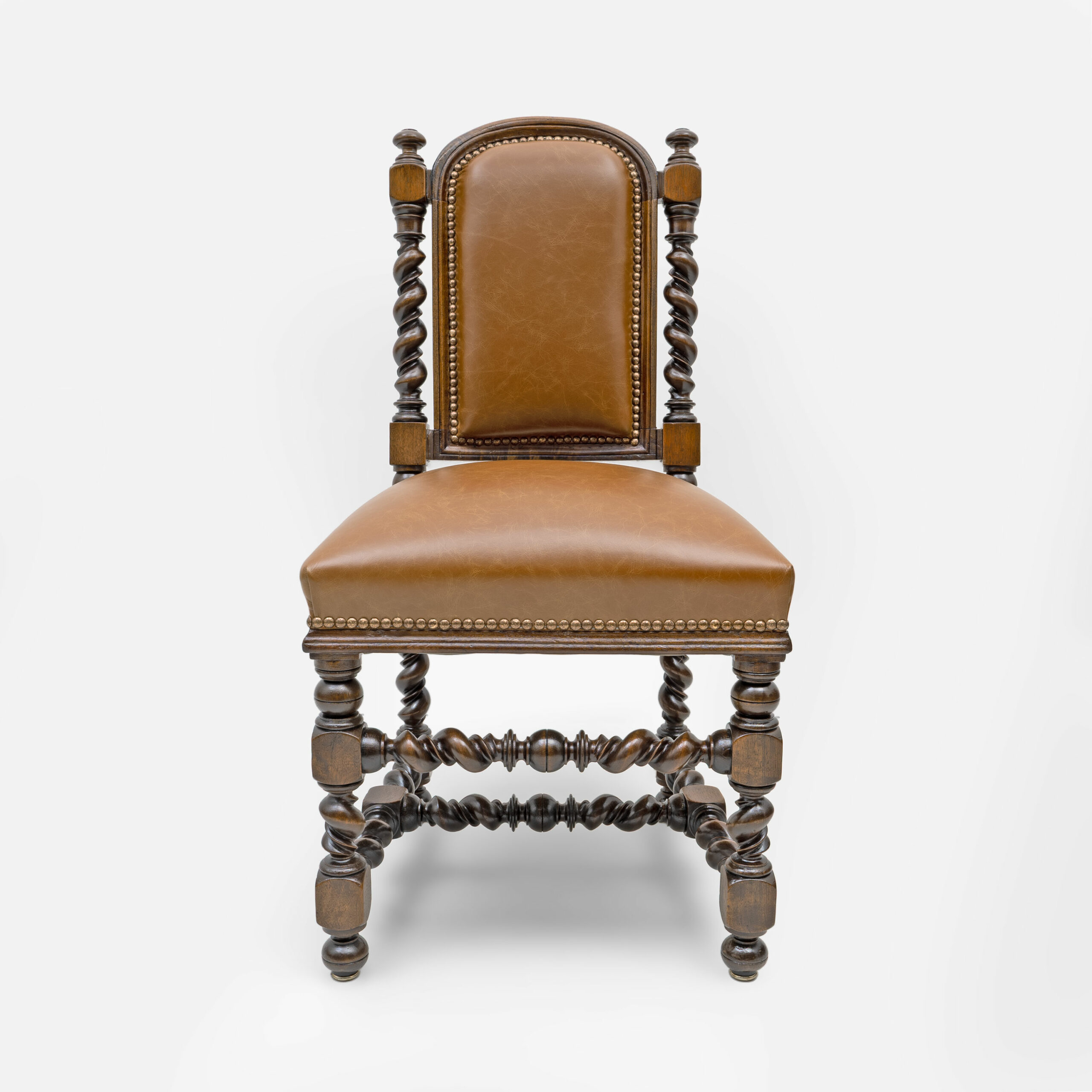 Six of Neo-Renaissance Walnut Dining Chairs in Genuine Leather. - Image 8