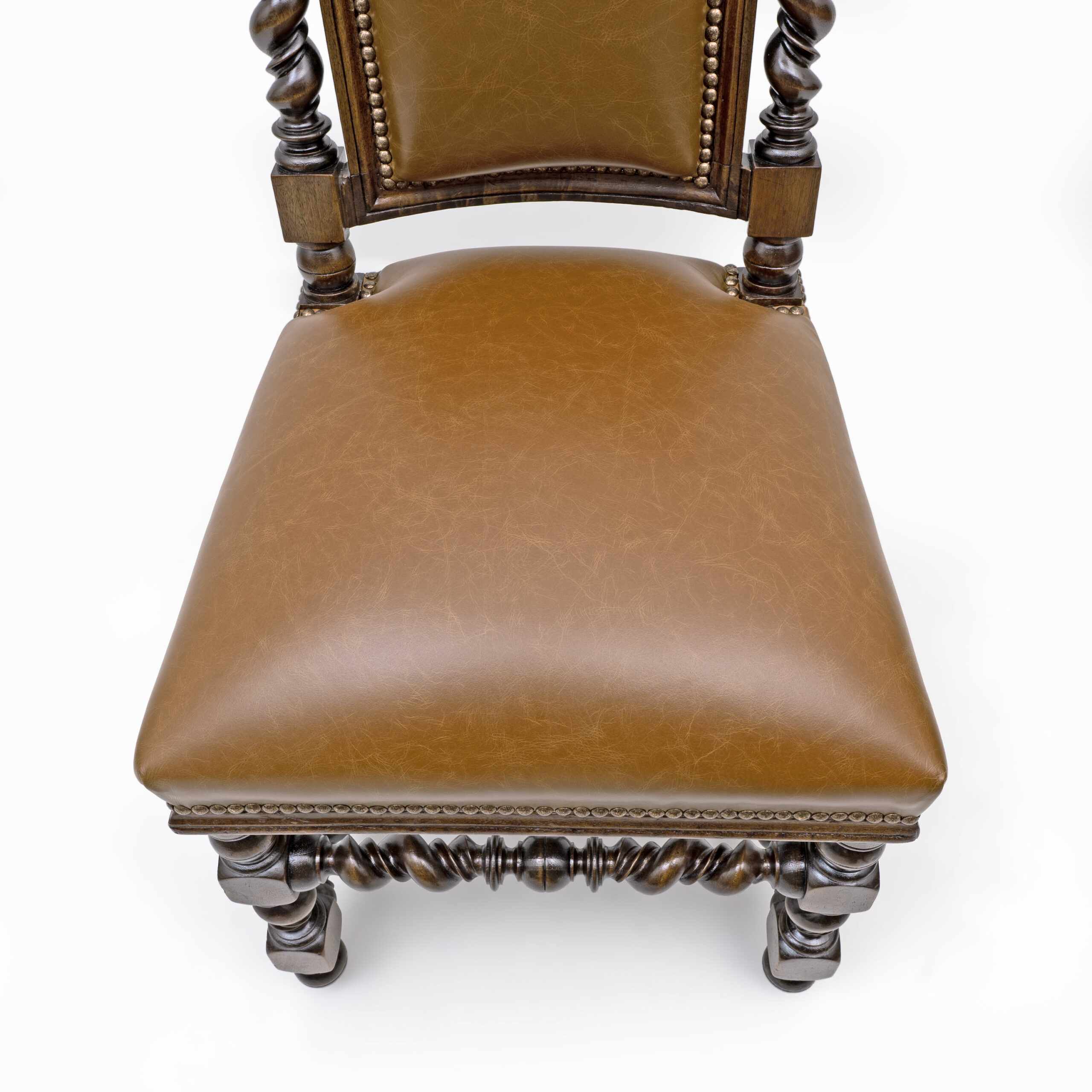 Six of Neo-Renaissance Walnut Dining Chairs in Genuine Leather. - Image 7
