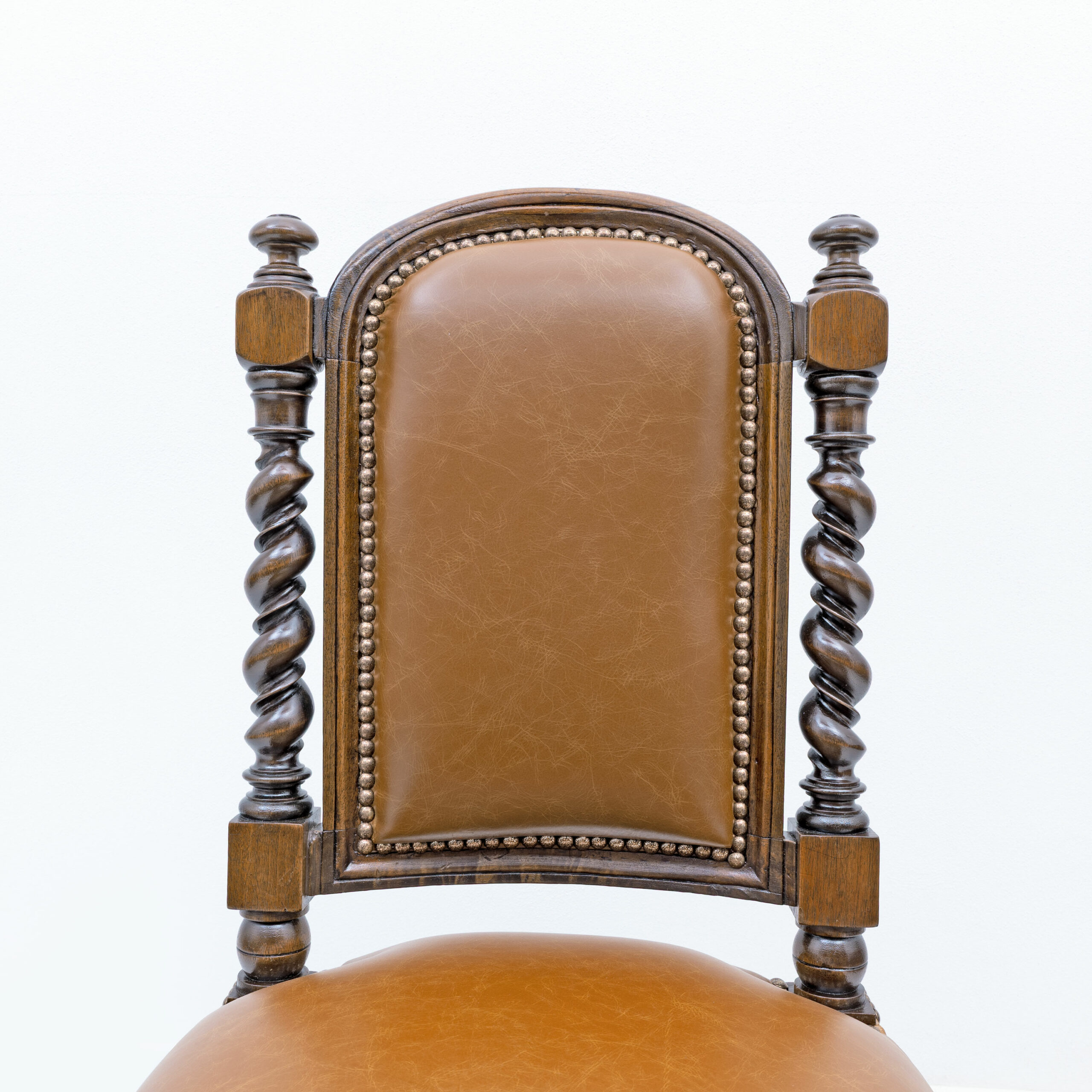 Six of Neo-Renaissance Walnut Dining Chairs in Genuine Leather. - Image 6
