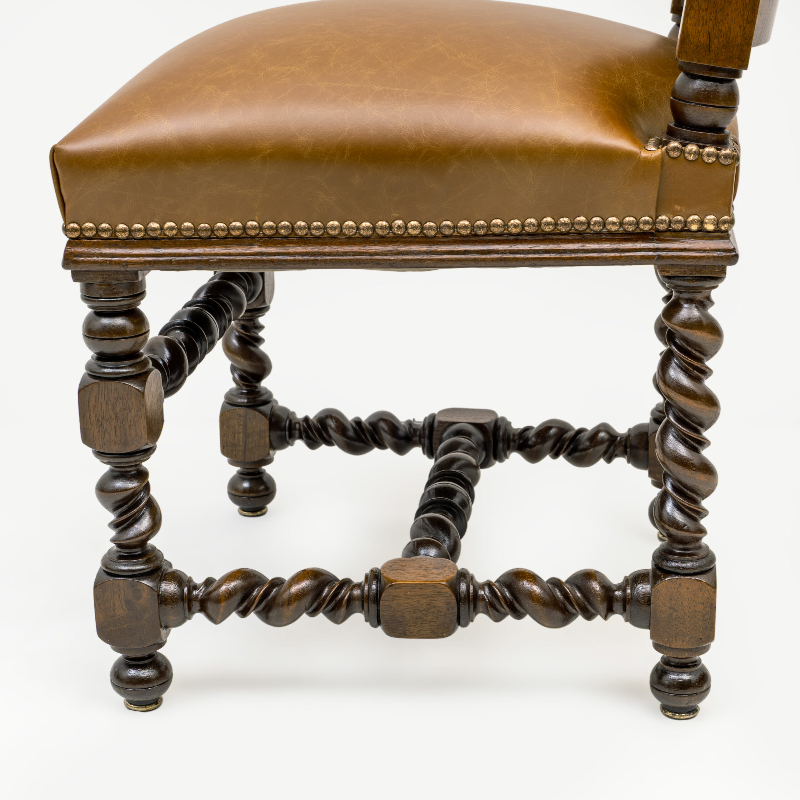 Six of Neo-Renaissance Walnut Dining Chairs in Genuine Leather. - Image 5