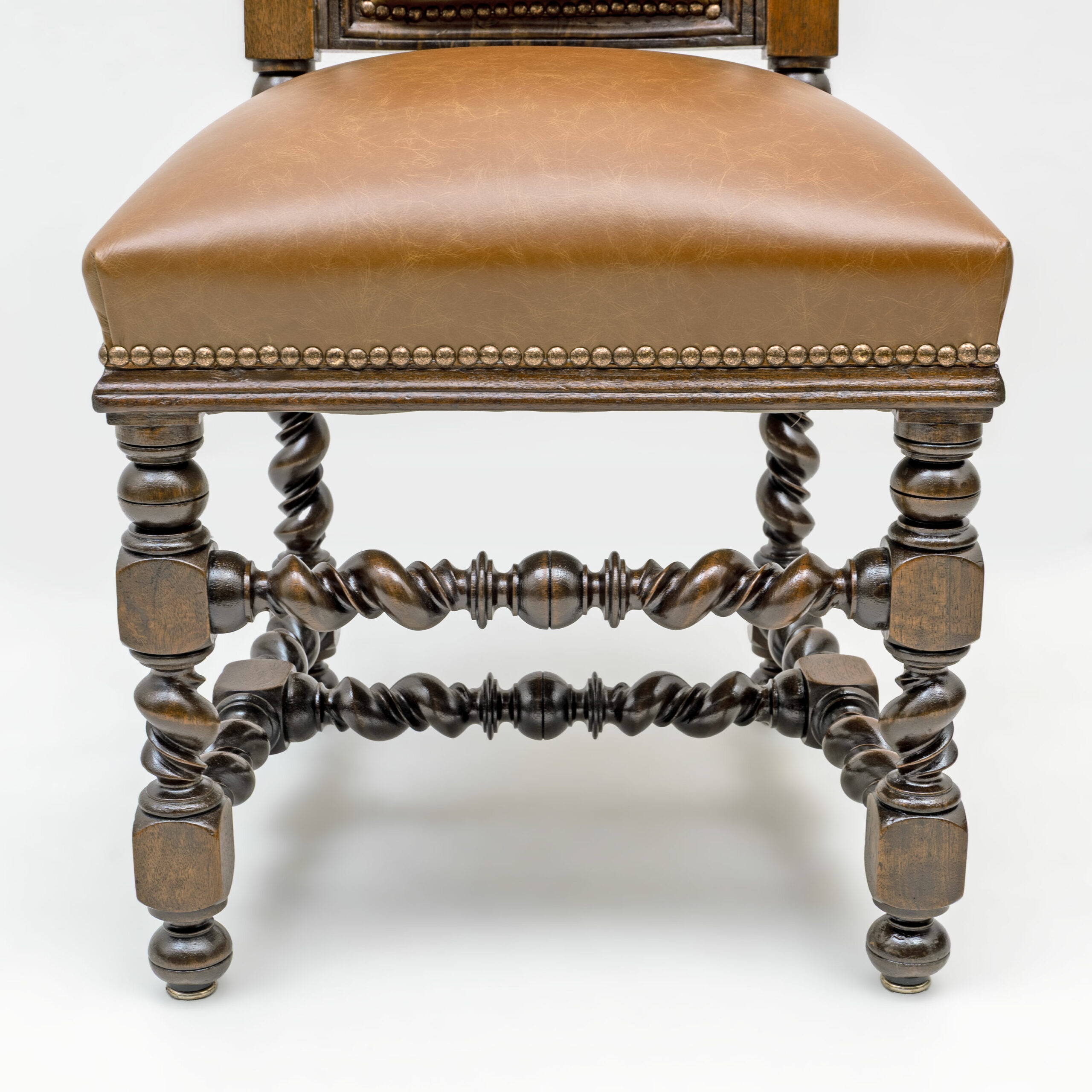 Six of Neo-Renaissance Walnut Dining Chairs in Genuine Leather. - Image 4