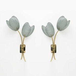 Pair of Tulips Murano Glass and Brass Sconces