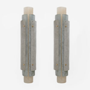 Pair of Murano Scavo Glass Wall Lamps with Brass Details