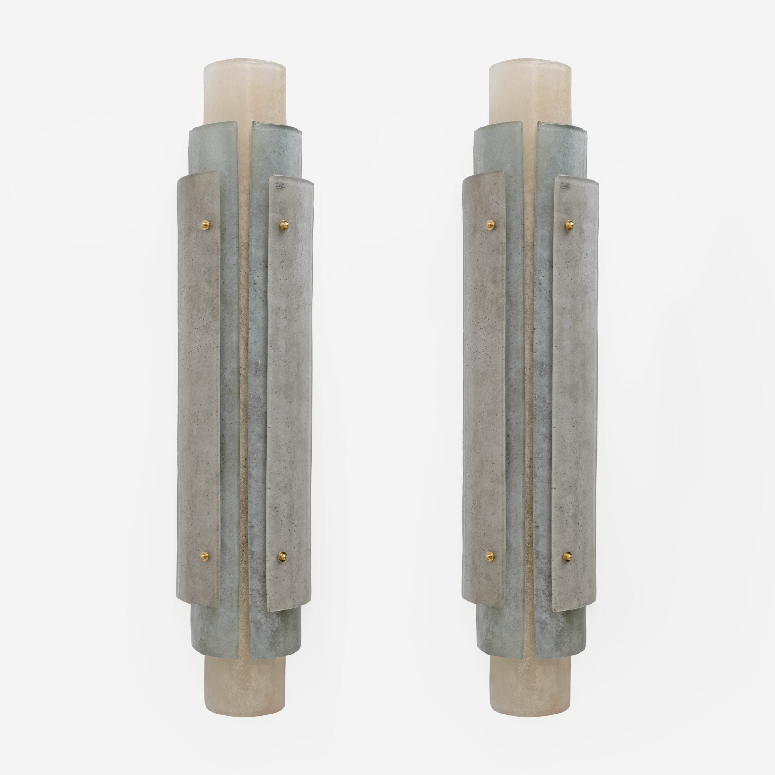Pair of Murano Scavo Glass Wall Lamps with Brass Details