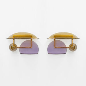 Pair of Sculptural Murano Glass and Brass Wall Sconces, Italy