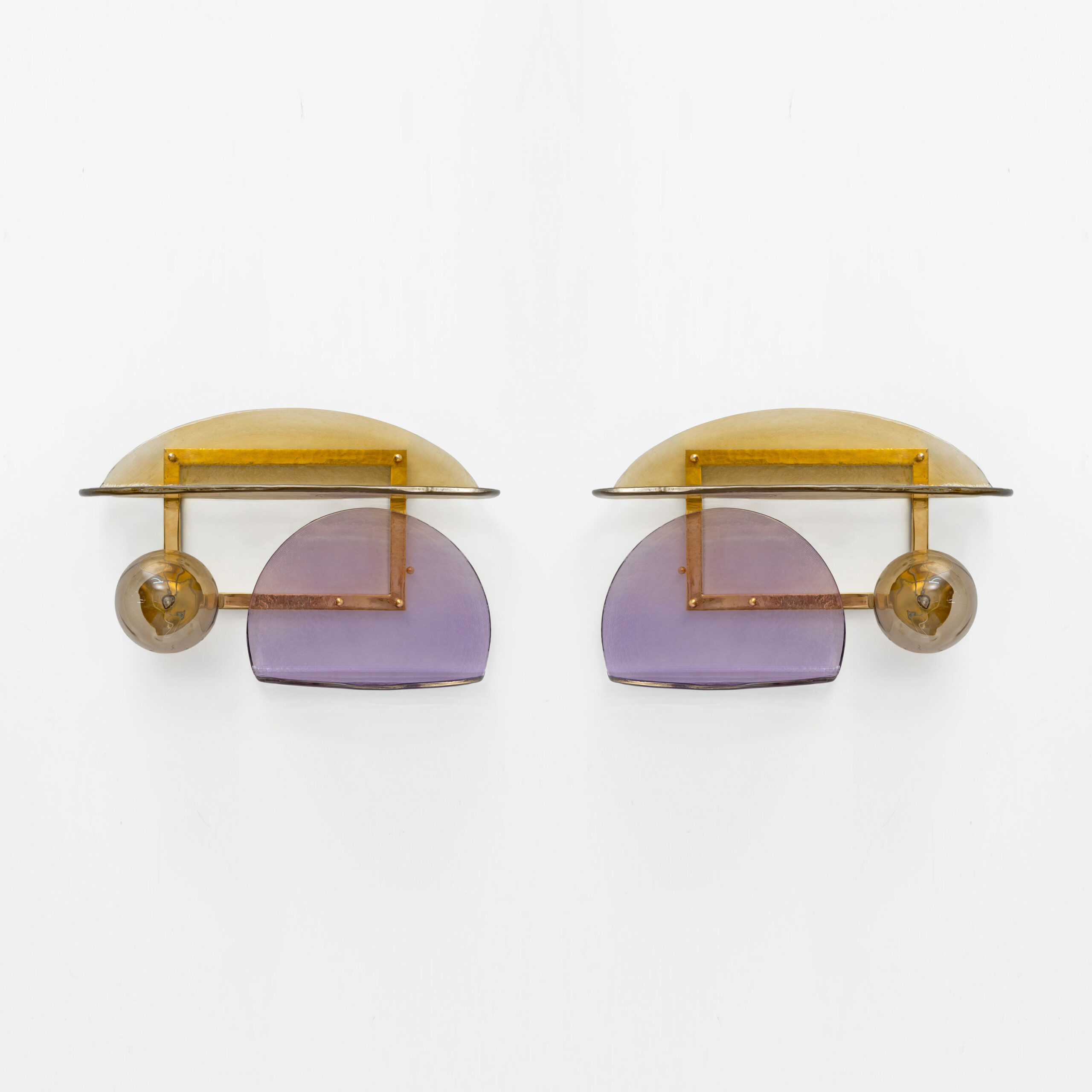 Pair of Sculptural Murano Glass and Brass Wall Sconces, Italy