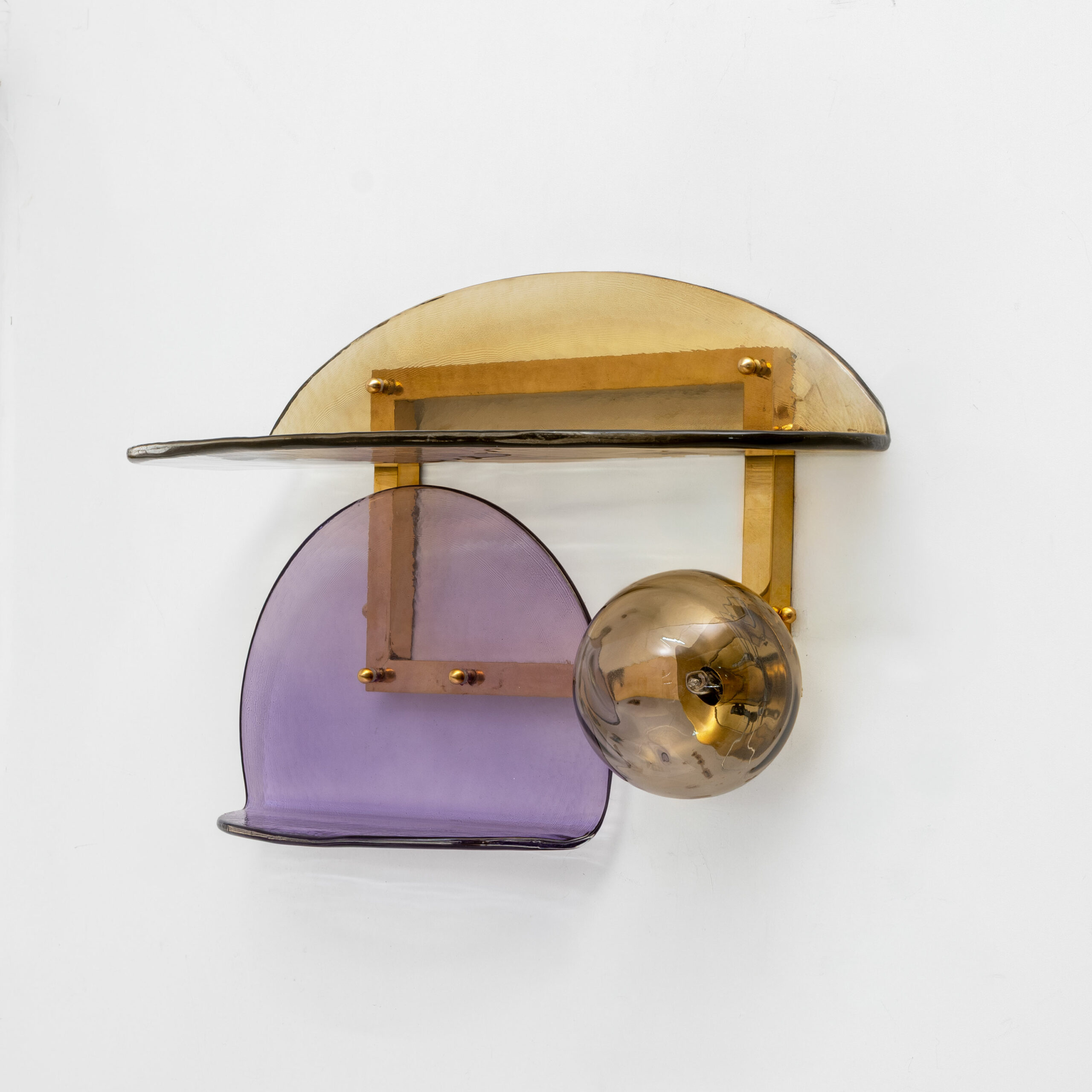 Pair of Sculptural Murano Glass and Brass Wall Sconces, Italy - Image 5