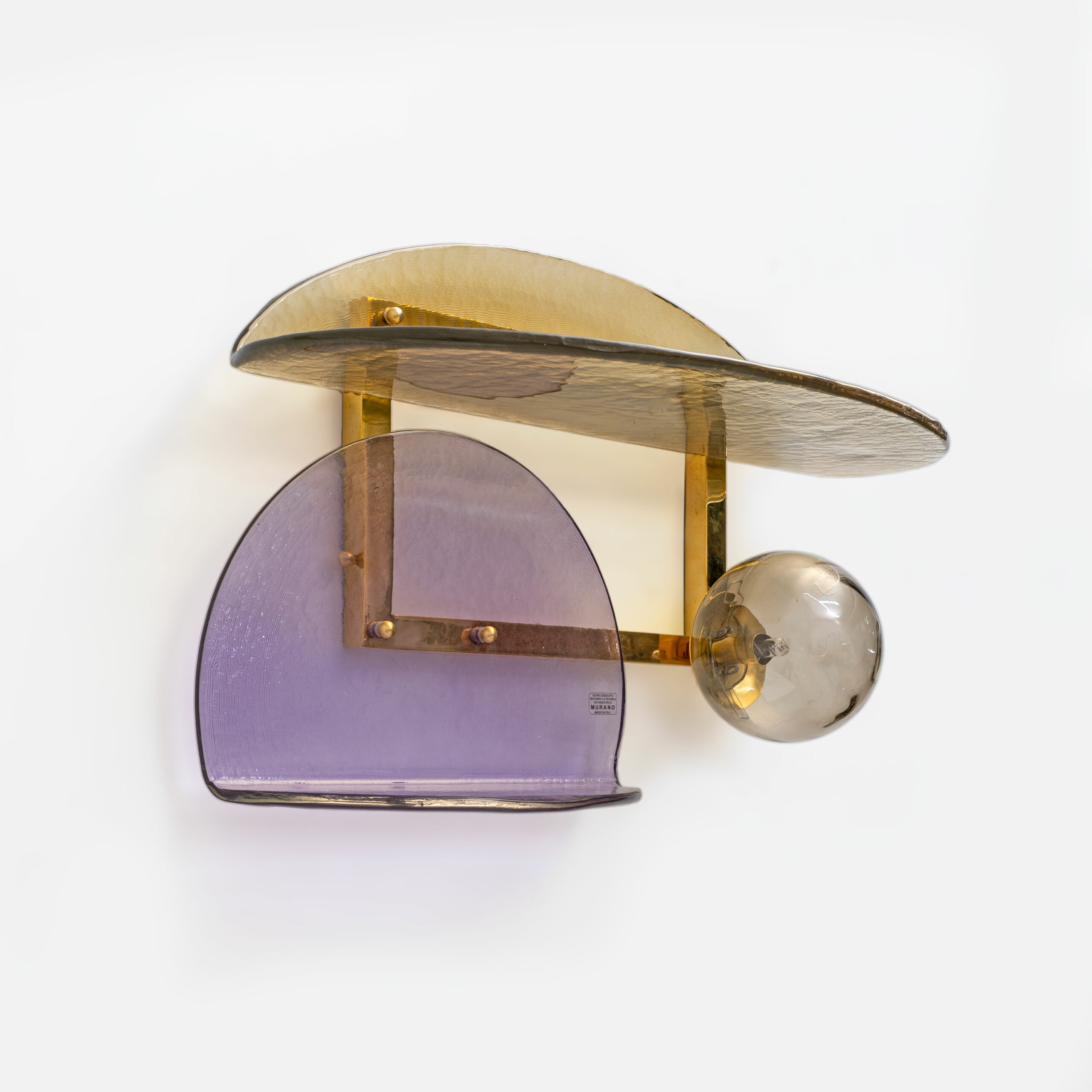 Pair of Sculptural Murano Glass and Brass Wall Sconces, Italy - Image 6